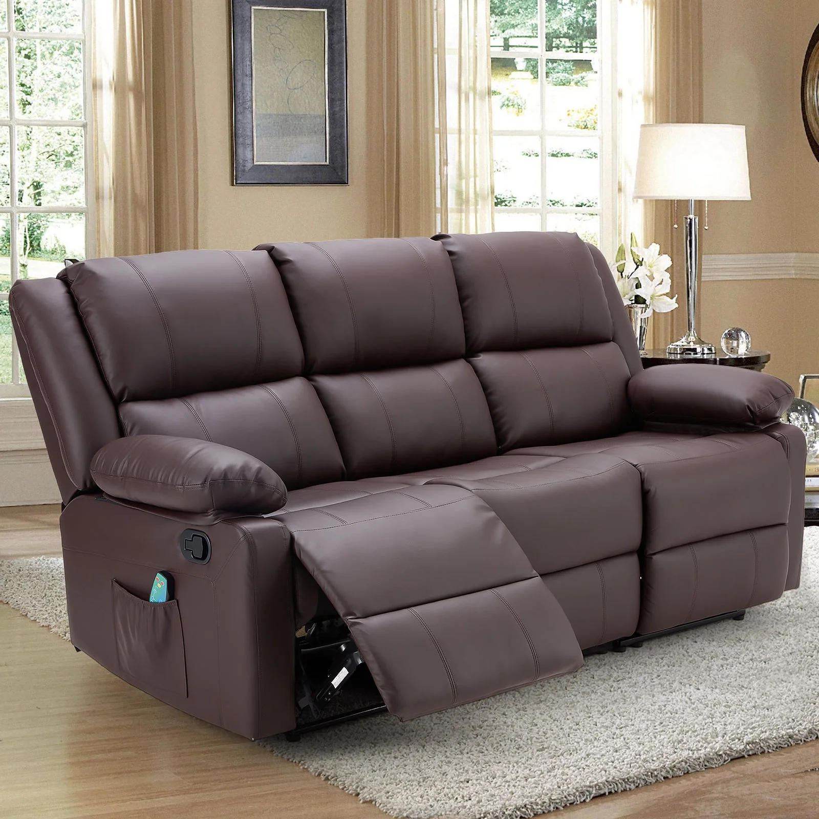 AECOJOY Recliner Couch with Massage&Heat Function, 3-Seat Wall Hunger Reclining Sofa