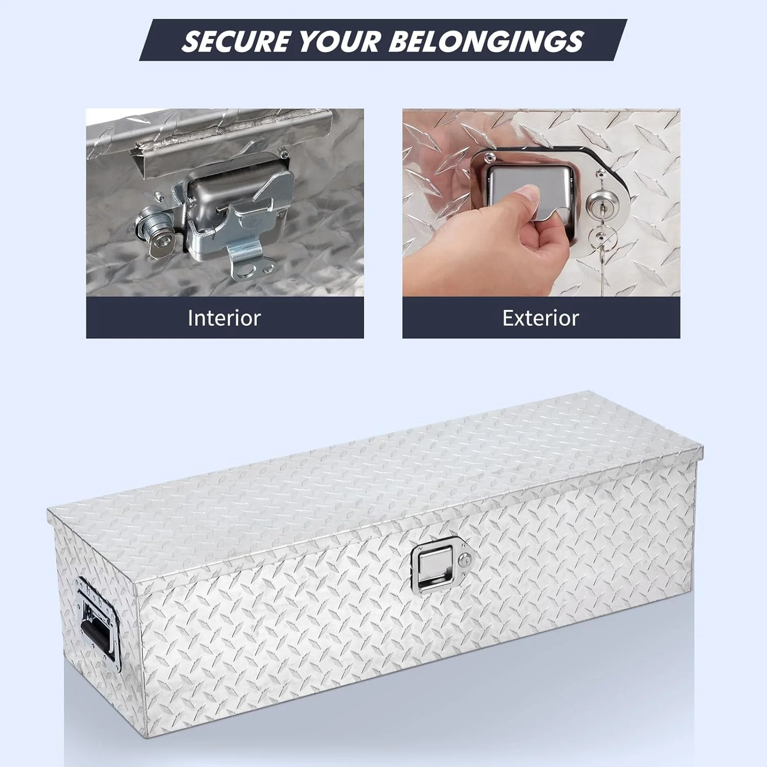 48" Aluminum Truck Tool Box for Pickup Truck Bed RV Toolbox, Heavy Duty Tool Storage Box, Waterproof Storage Organizer Chest with Handle and Lock, 48"x15"x15"(Silver) - Image 5