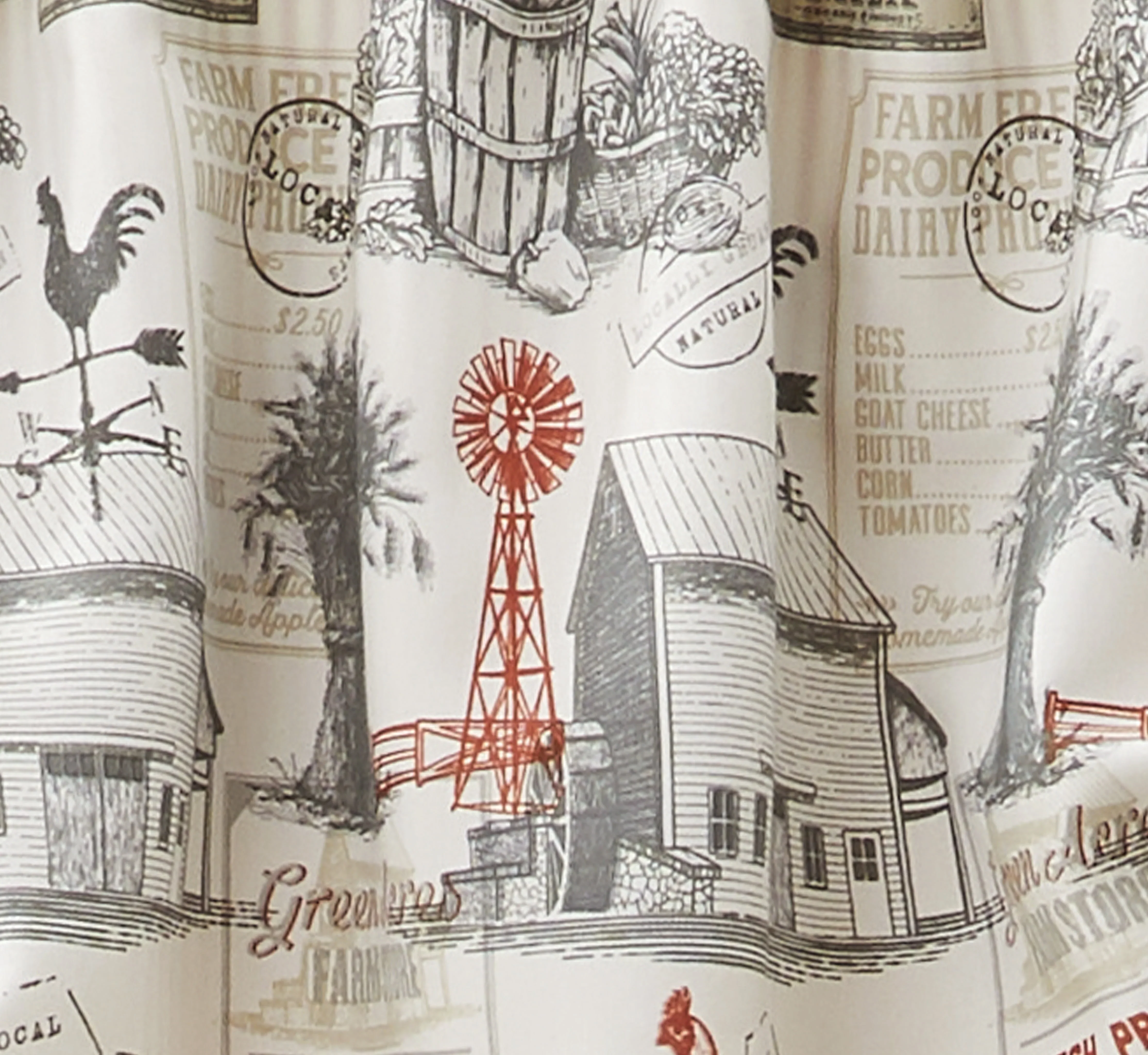 Better Homes & Gardens Farmhouse Print Light Filtering Rod Pocket Window Curtain Valance, Red, 60 x 16