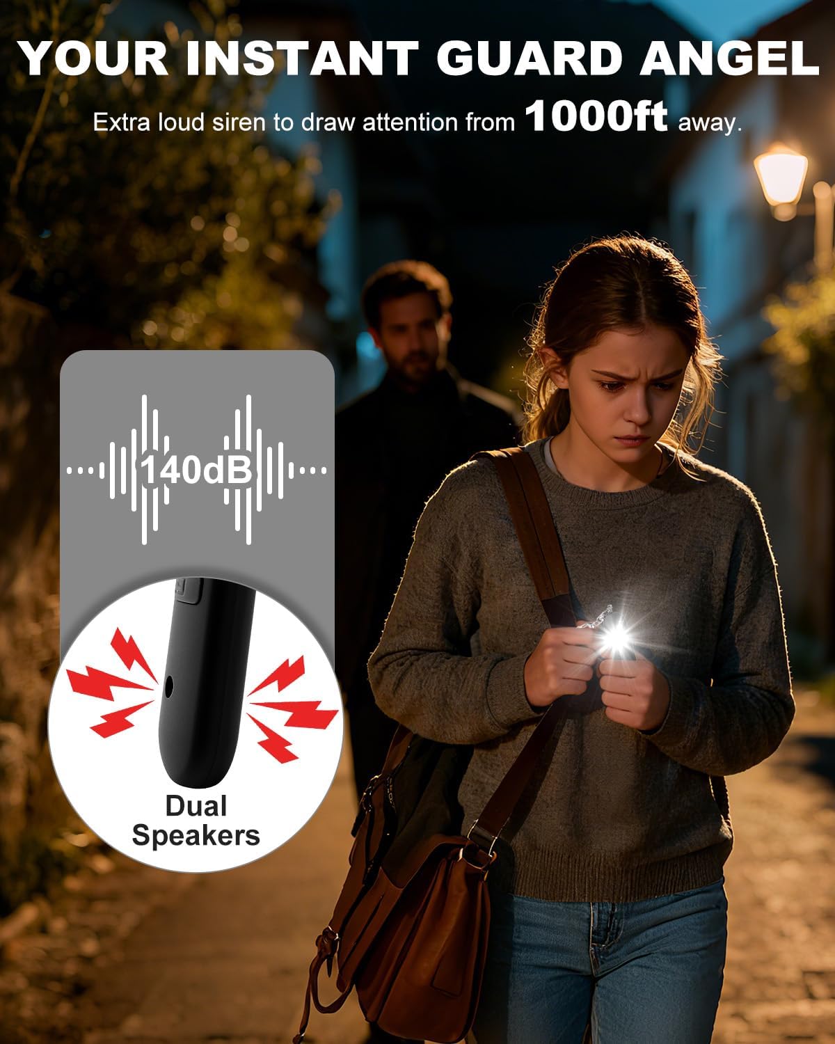 Personal Safety Alarm for Women - Waterproof Rechargeable Security Alarm - 140dB Extra Loud Siren with SOS Strobe Light - Self Defense Keychain for Women Girls Teens Seniors(Black)