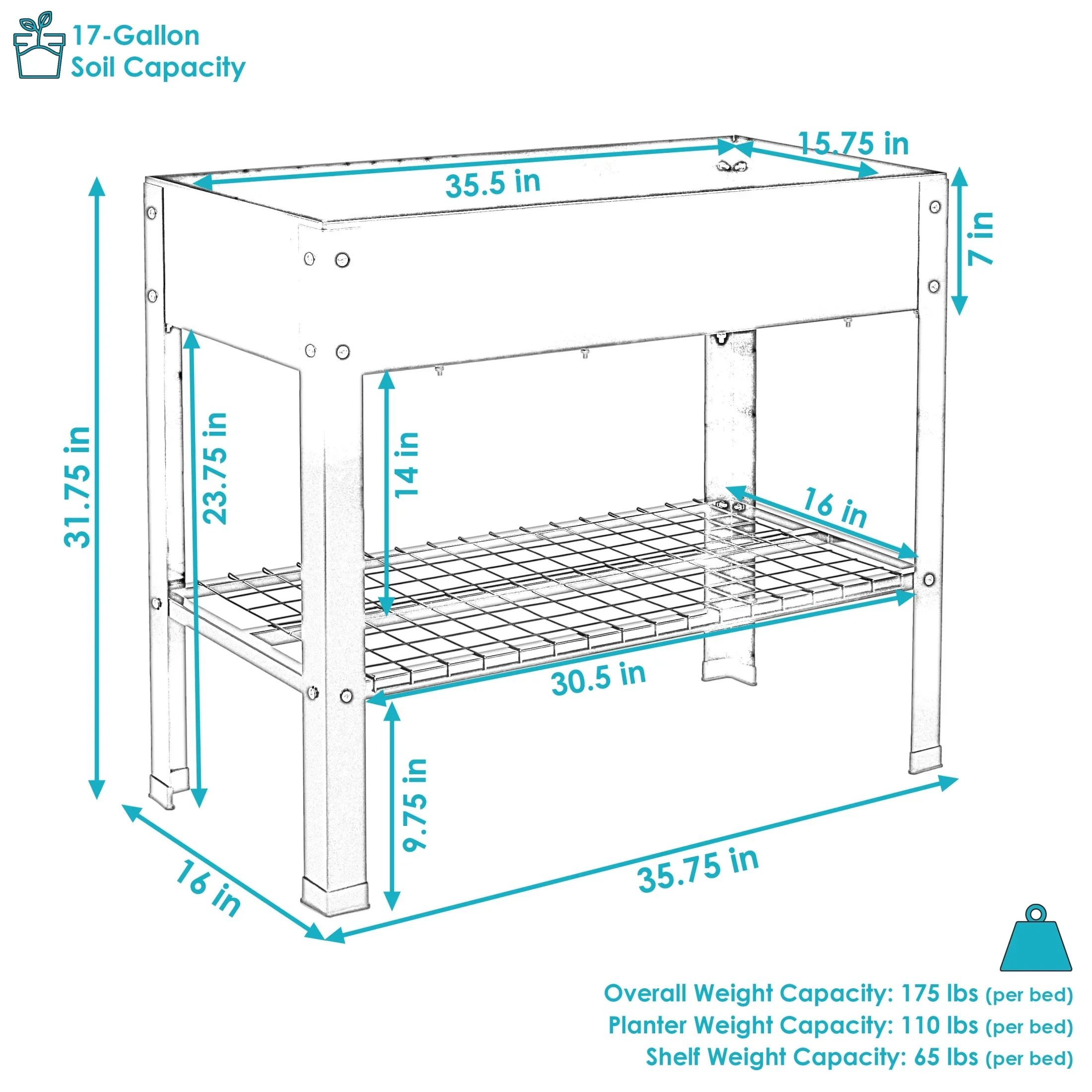 Sunnydaze 35.75 x 16 x 31.75 Black Galvanized Steel Raised Garden Bed, Set of 2