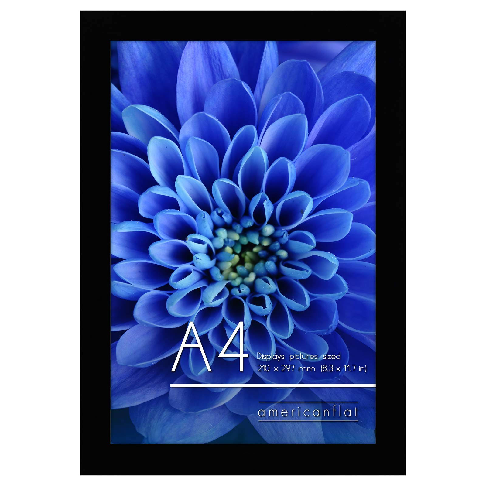 Americanflat A4 Picture Frame in Black - Composite Wood with Shatter Resistant Glass - Horizontal and Vertical Formats for Wall