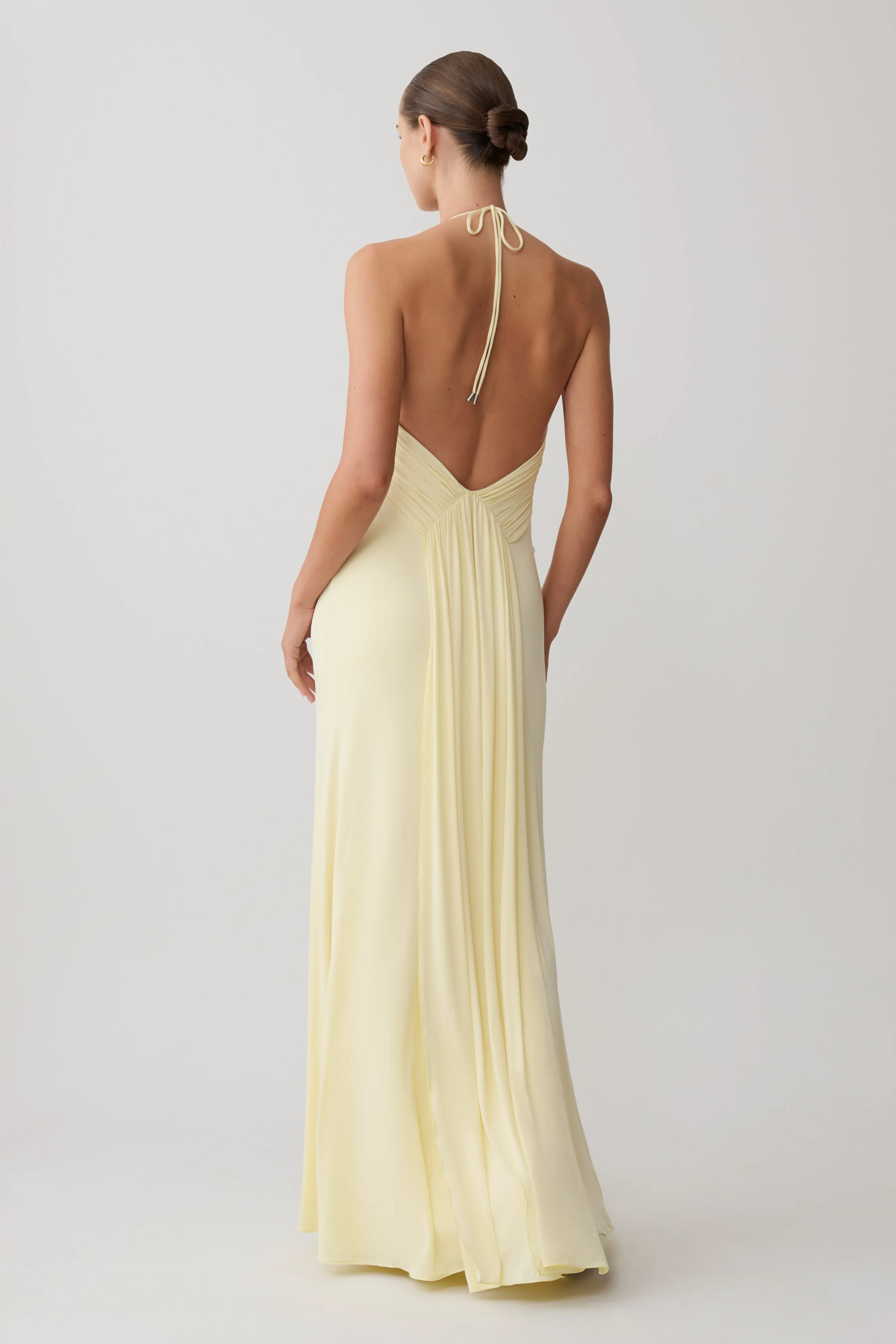Maely Gathered Slinky Maxi Dress - Lemon
