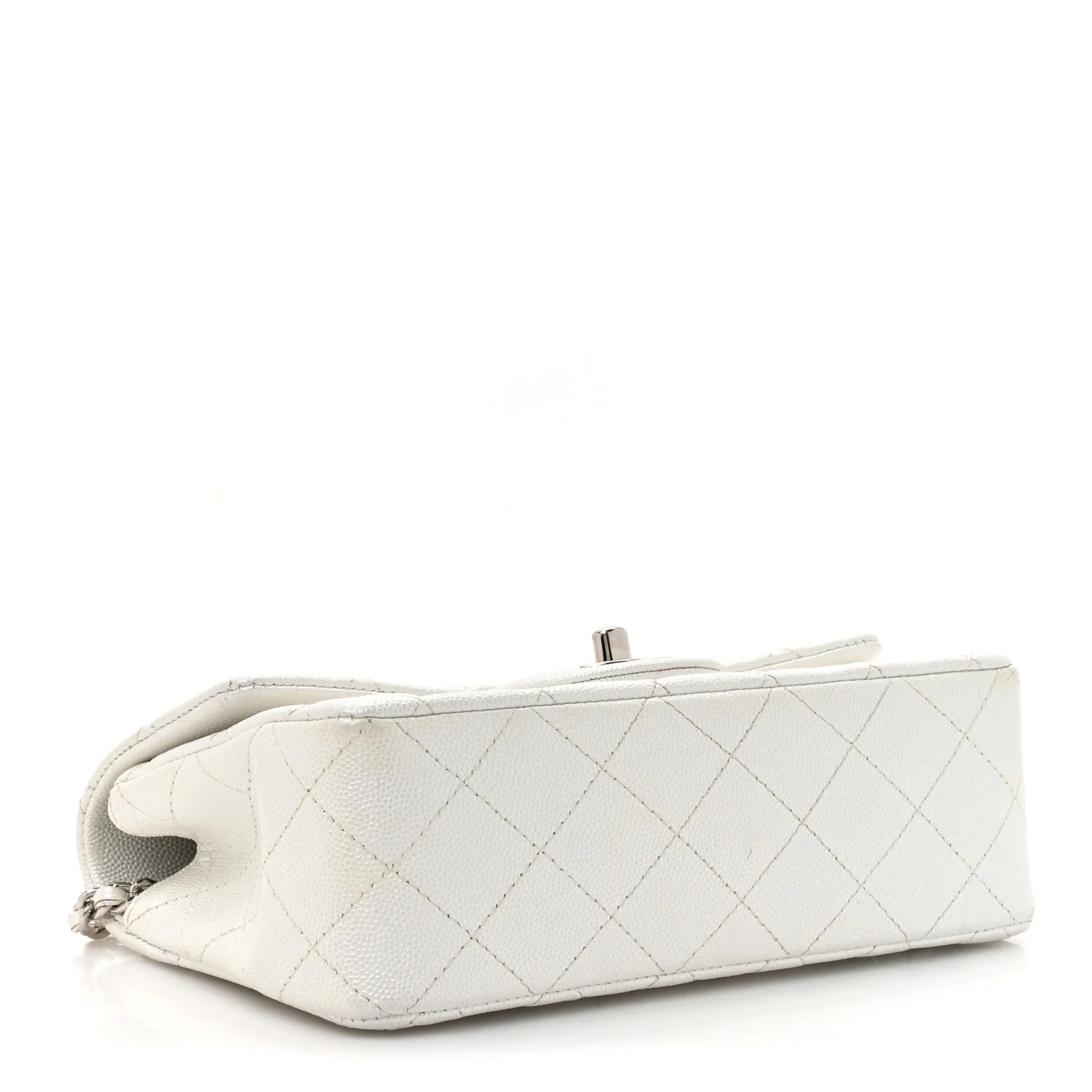 Metallic Caviar Quilted Mini Top Handle Rectangular Flap White