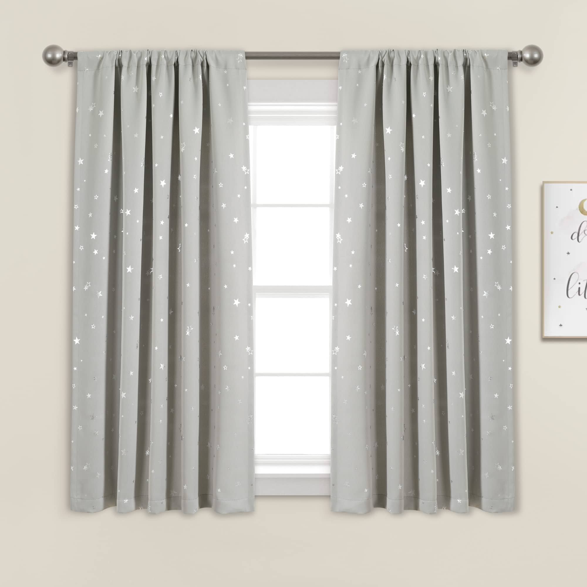 Lush Decor Star Blackout Window Curtain Panels Light Gray 52x63 Set