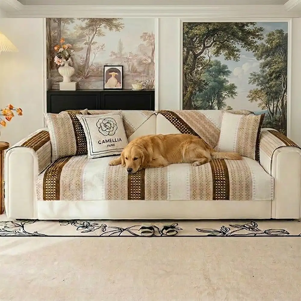 Skin-Friendly Breathable Chenille Sofa Protection Scratch-Resistant Non-Slip Couch Cover