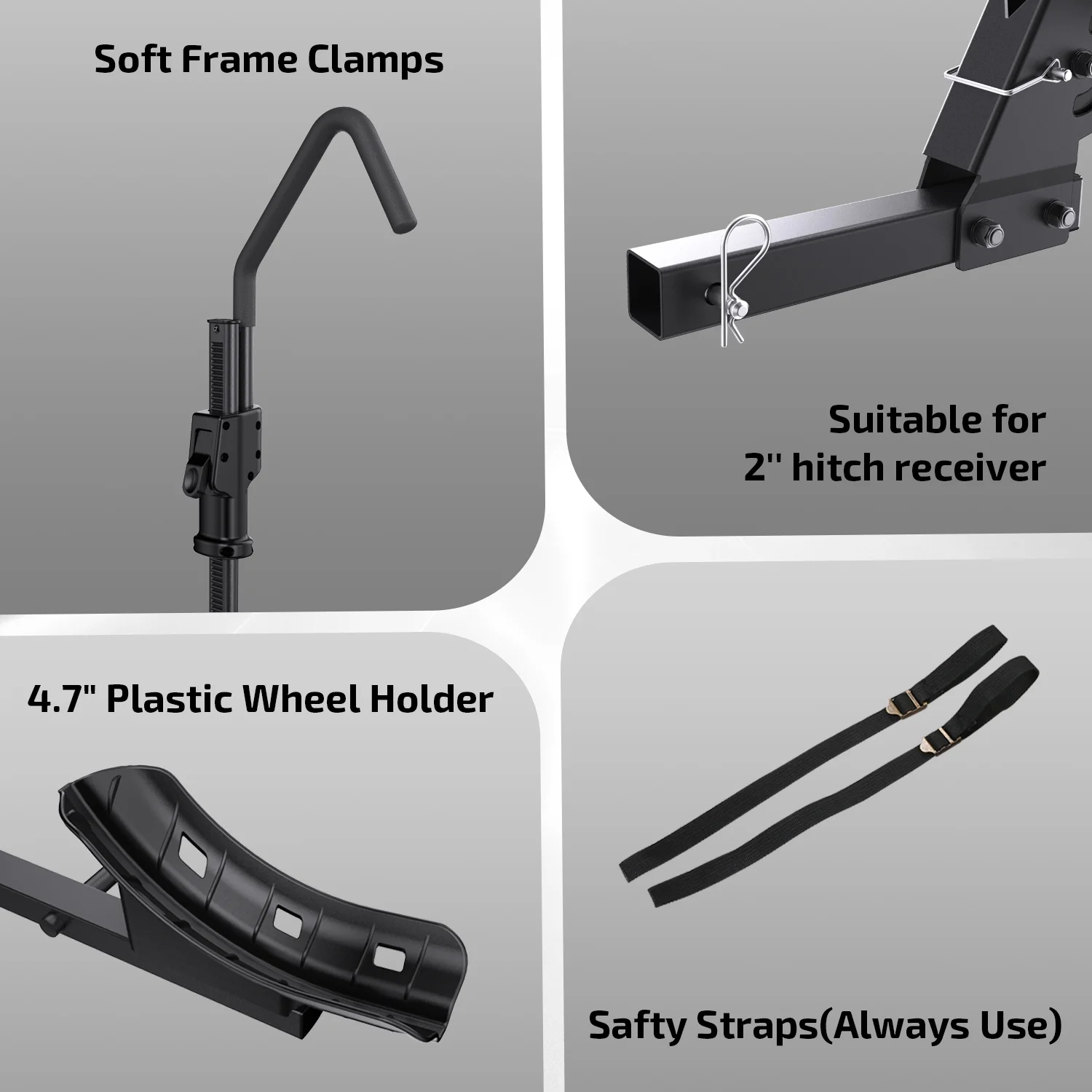 Premium Platform Steel Bike Rack with 132lbs Load Capacity, 2'' Hitch Receiver E-Bike Compatible - Image 5
