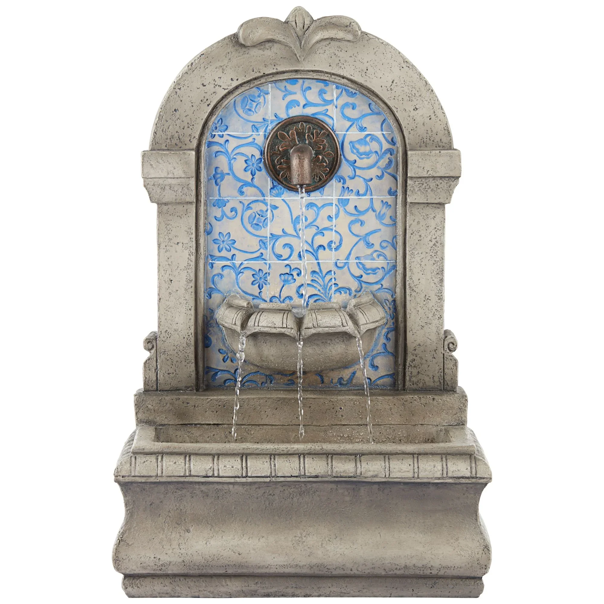 Manhasset 30 1/4 High Large Italian Outdoor Decor Blue Faux Stone Floor Fountain Waterfall Outside Garden Patio