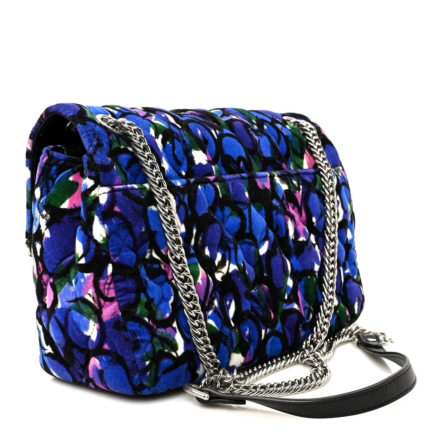 Velvet Floral Quilted M BB Round Shoulder Bag Bleu