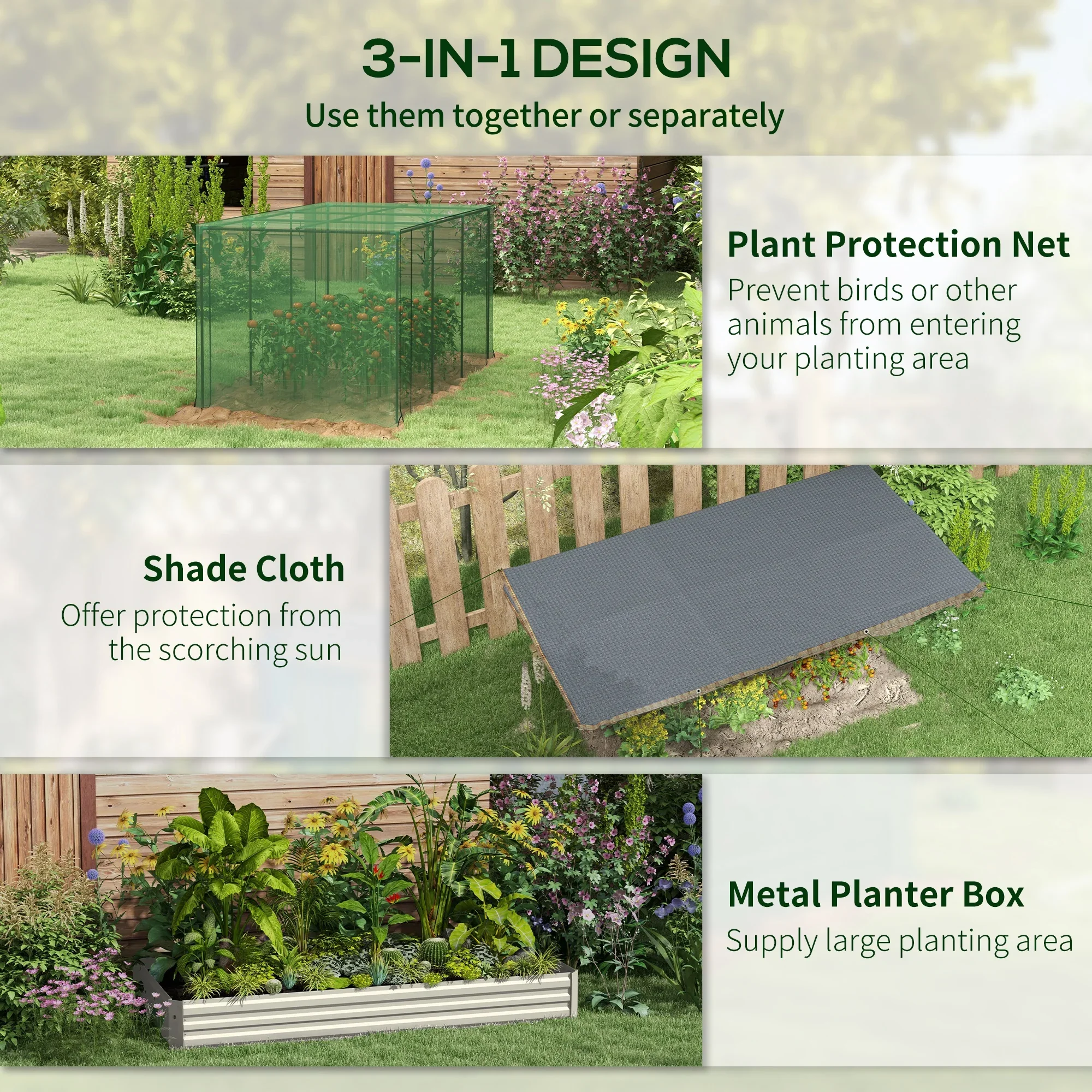 Outsunny Galvanized Raised Garden Bed with Crop Cage & Shade Cloth, Beige