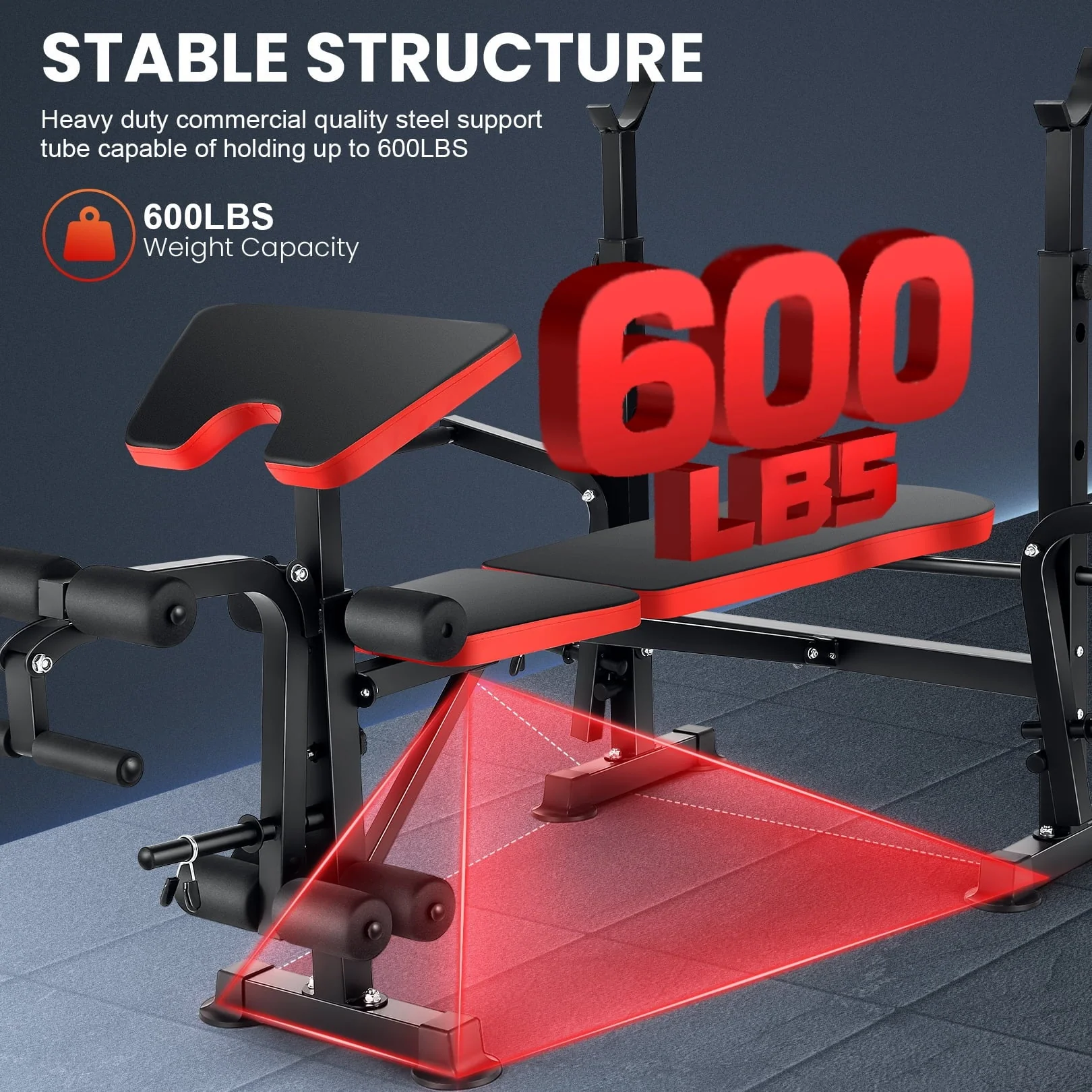 VIBESPARK Adjustable Weight Bench 600lbs 5 in 1 Foldable Workout Bench Set with Barbell Rack Leg Developer Preacher Curl Rack Dumbbell Fly Attachment, Multi Function Strength Training Bench Press Image 6