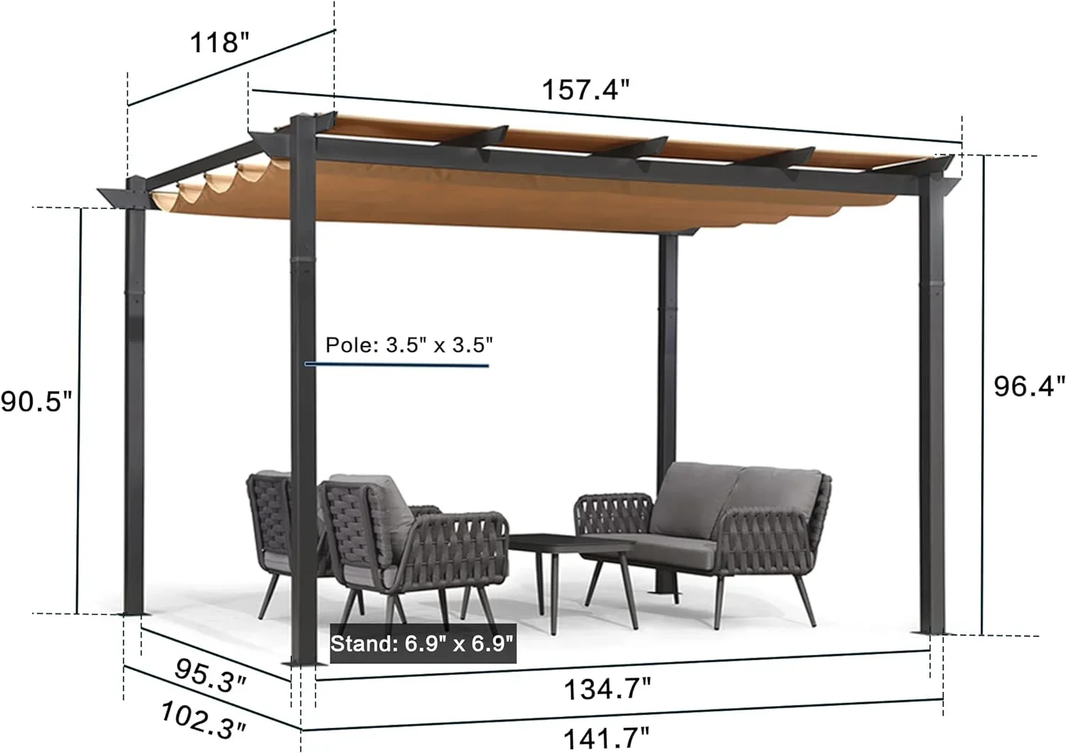 PURPLE LEAF Outdoor Retractable Pergola with Sun Shade Canopy 10' x 13' Patio Aluminum Pergola Shelter for Backyard Deck Garden Modern Metal Grape Trellis Pergola, Beige