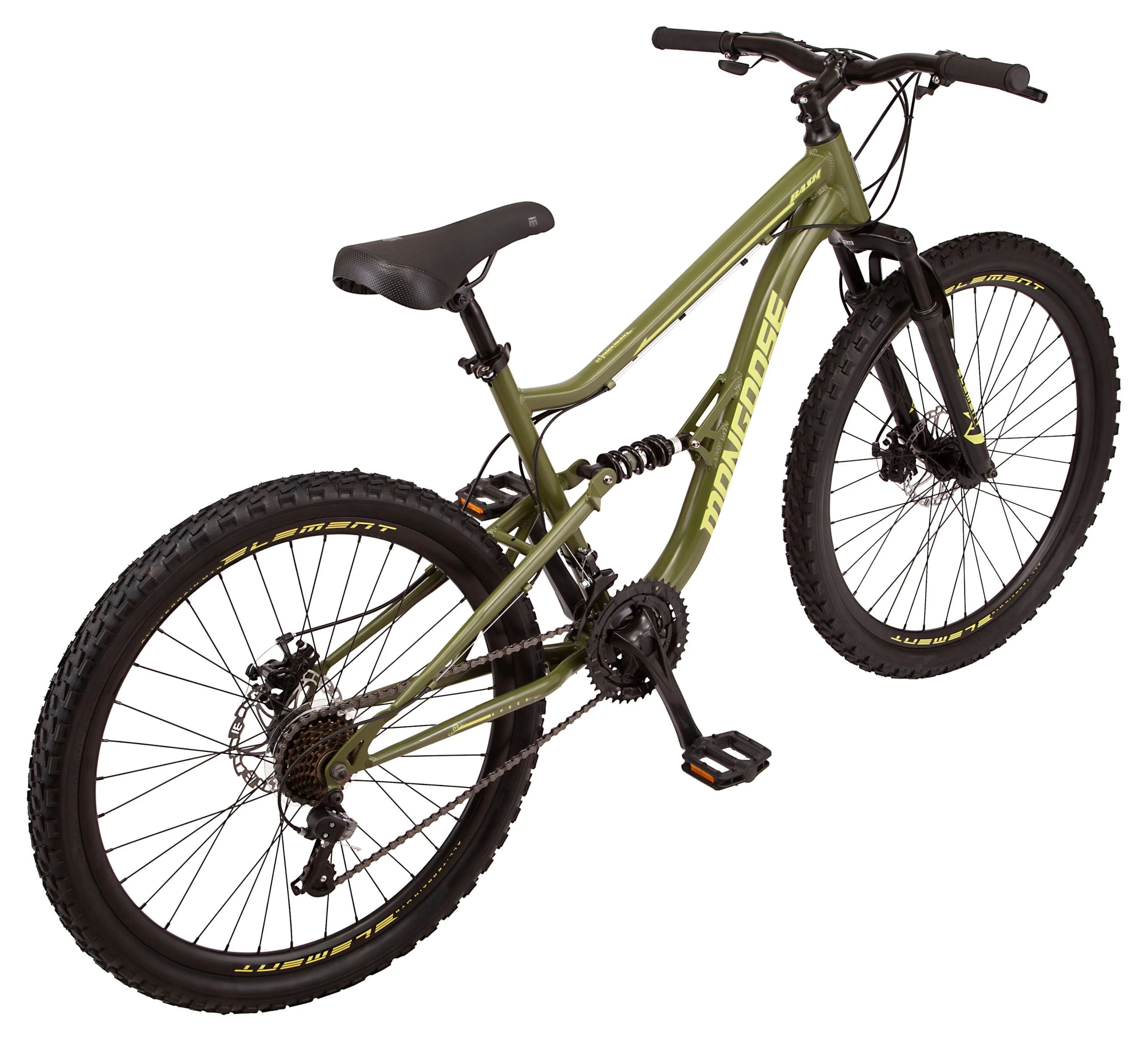 Mongoose Bash Suspension Mountain Bike, 21 Speeds, 26 - Inch Wheels, Green