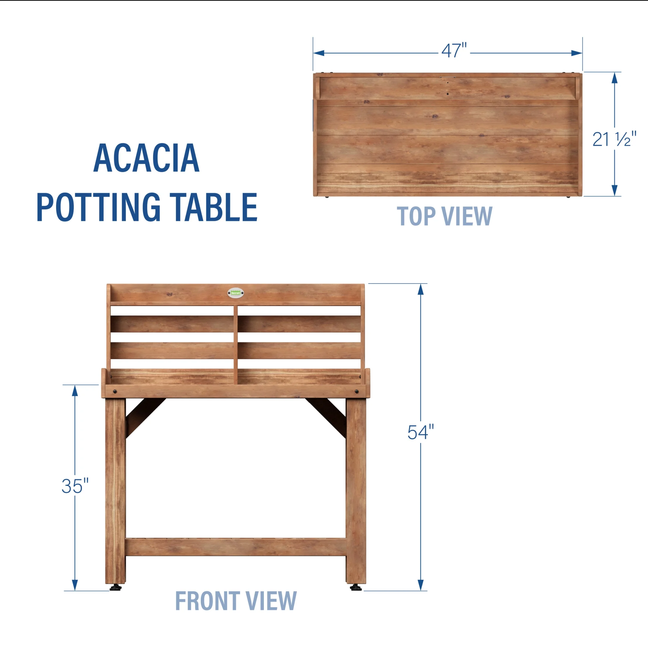 47" Acacia Wood Garden Potting Bench Serving Bar, Storage Shelf - Image 3