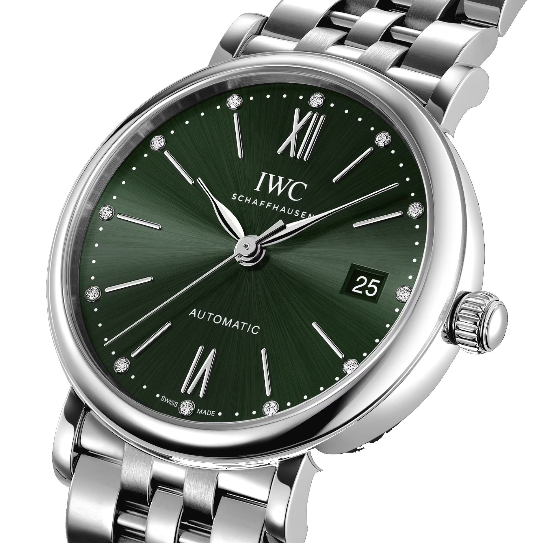 【Super Clone】IWC  Portofino Automatic 37mm Green Diamond Dial Steel Women's Watch IW458602