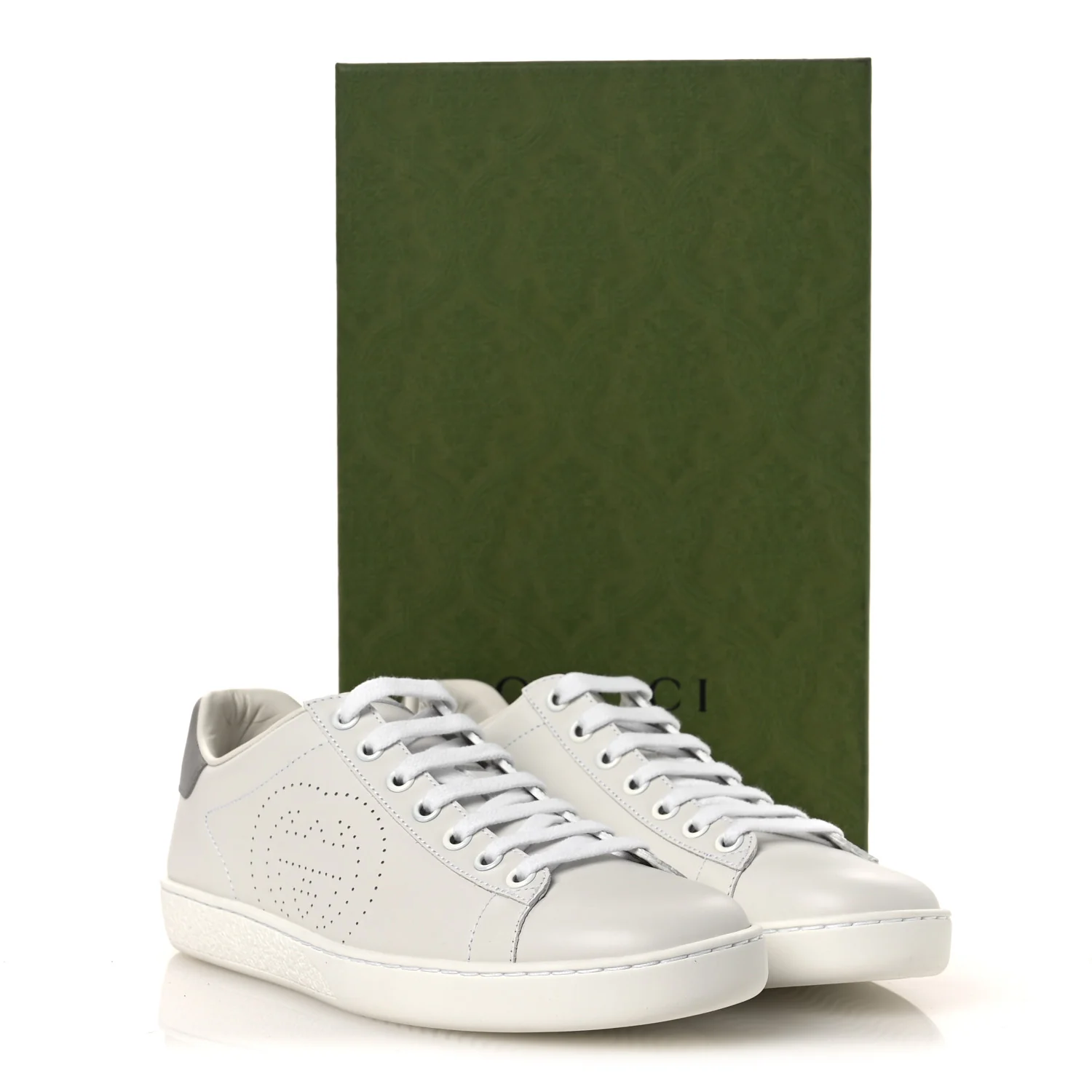 Calfskin Interlocking G Perforated Womens Ace Sneakers 37 White Grey Sky