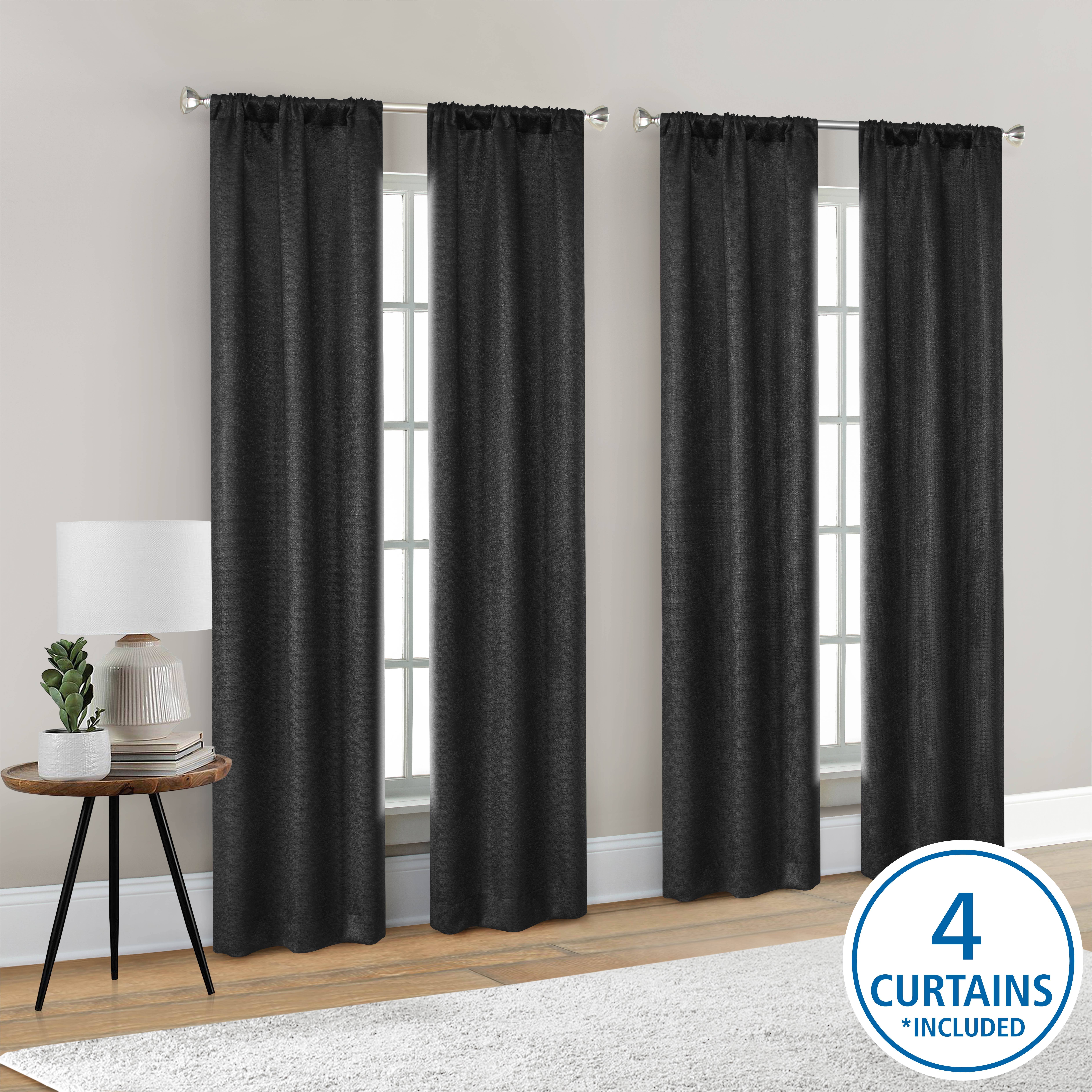 Mainstays Blackout Curtain Panel Set - Solid Black - 27.5 x 84 in