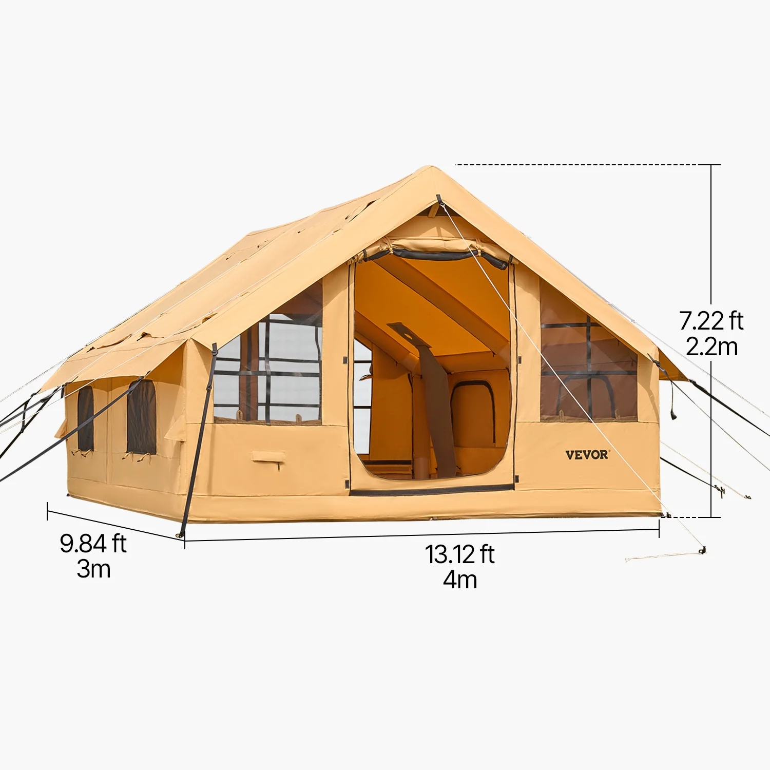 Inflatable Tents for Camping, 5-8 Person Easy Setup Blow up Tent with Hand Pump, Luxury Glamping Tent with 2 Skylights, Canopy, Stove Jack 2 Doors Mesh Windows (Storage Bag Included) - Image 8