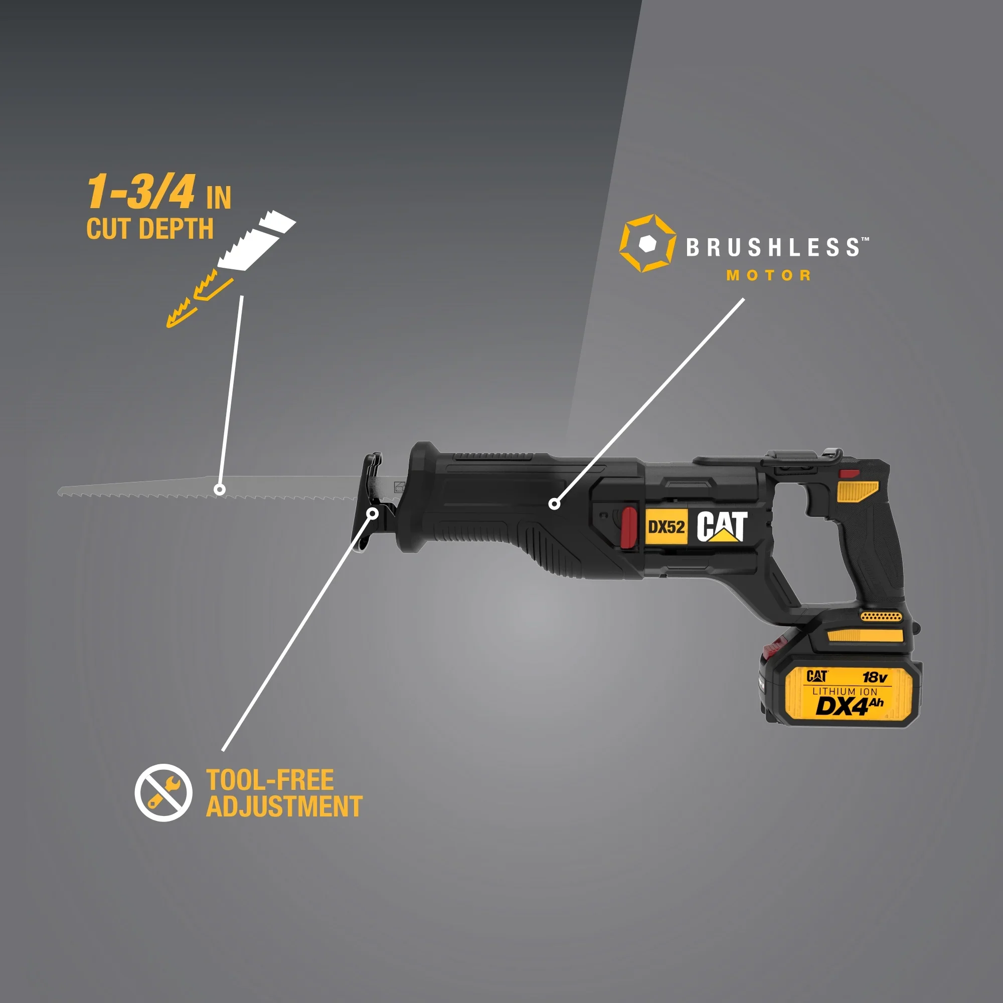 Caterpillar Cat? DX52 18V Cordless Brushless Reciprocating Saw with 3000 SPM Variable Speed