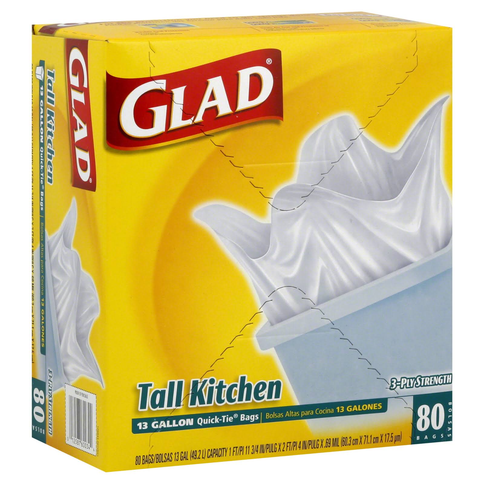 Glad Tall Kitchen Quick-Tie Trash Bags, 13 gallon - 80 count
