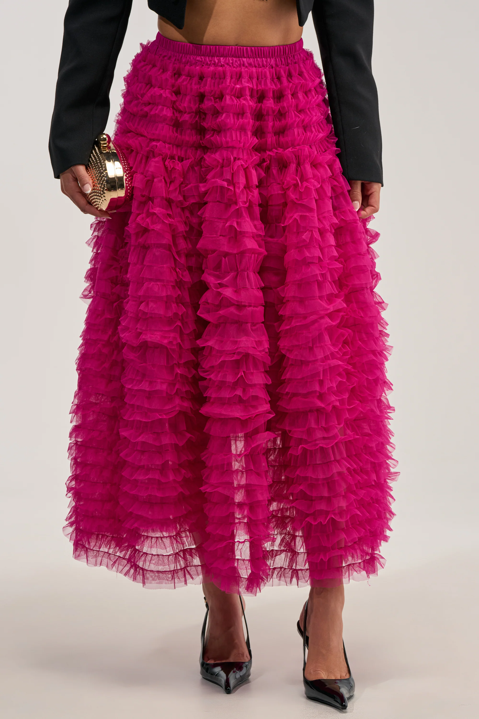 LOVE THE DRAMA MESH MAXI SKIRT IN FUCHSIA - Akira Store