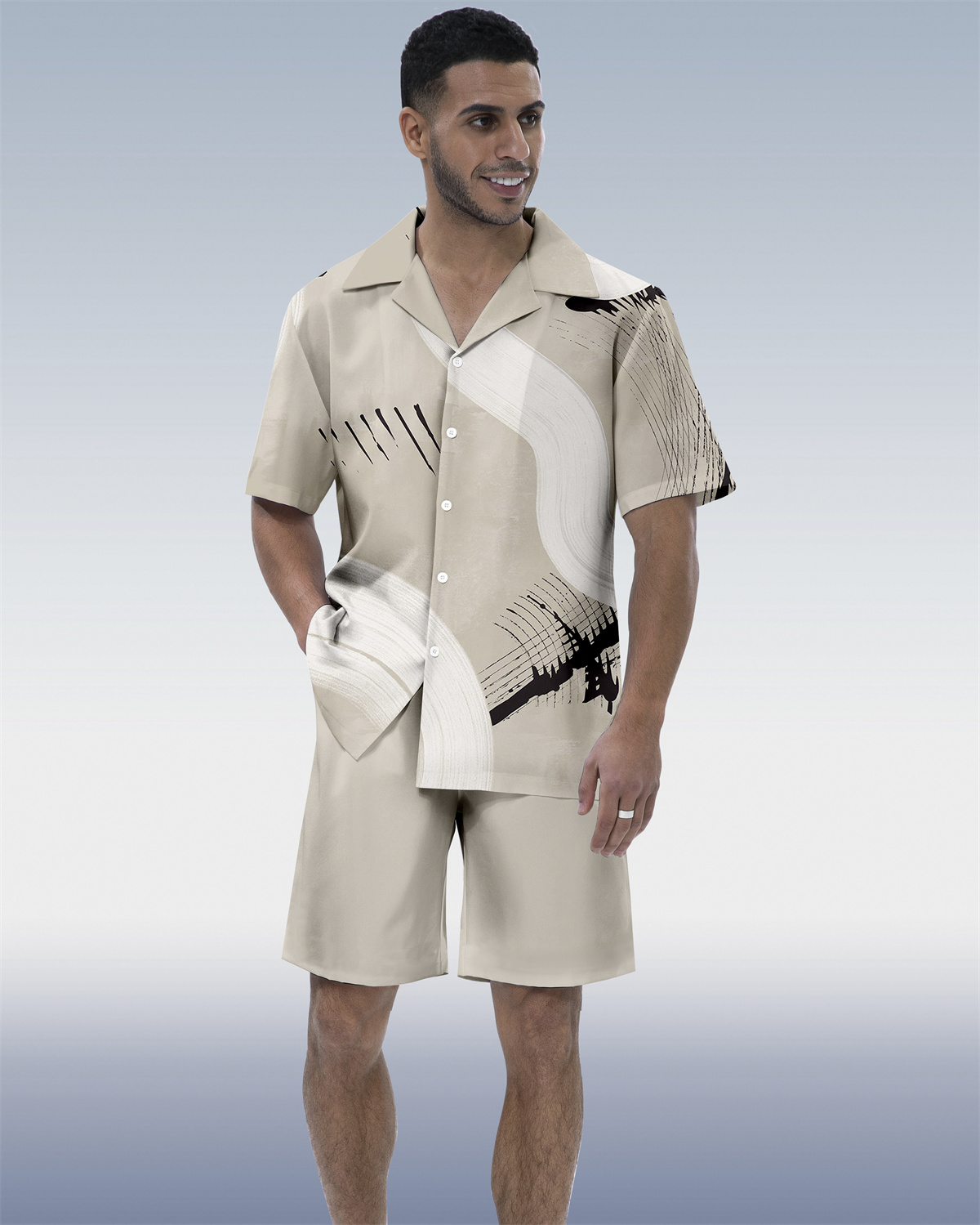 Ensemble chemise à manches courtes Suitmens pour homme, motif géométrique abstrait, référence 211