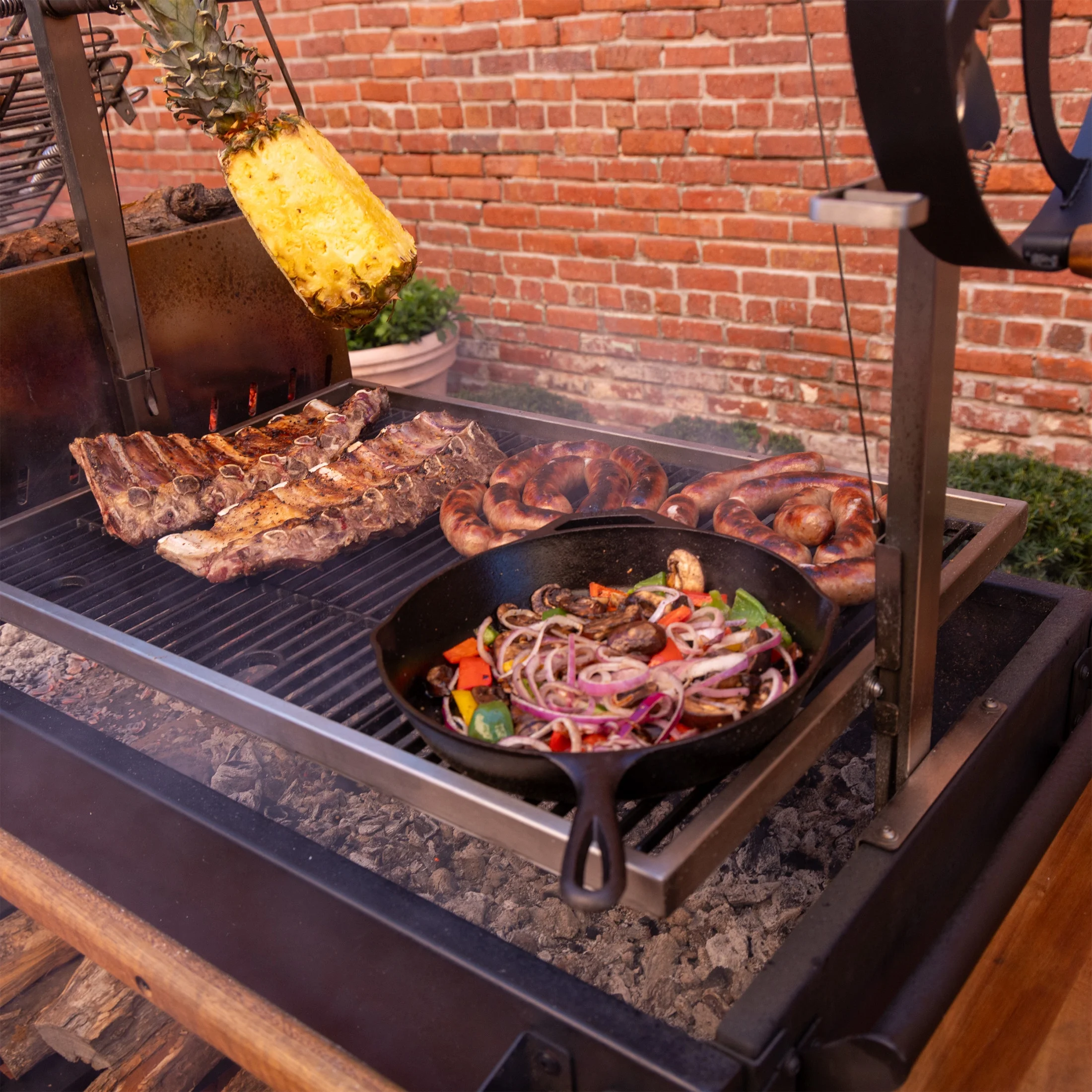 Backyard Discovery Argentine Santa Maria XL Wood Fire & Charcoal Steel Grill, Asado Clamp