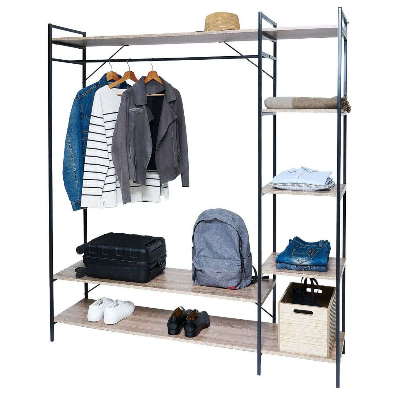 Penderie bois XXL 6 étagères 160x40xH180cm