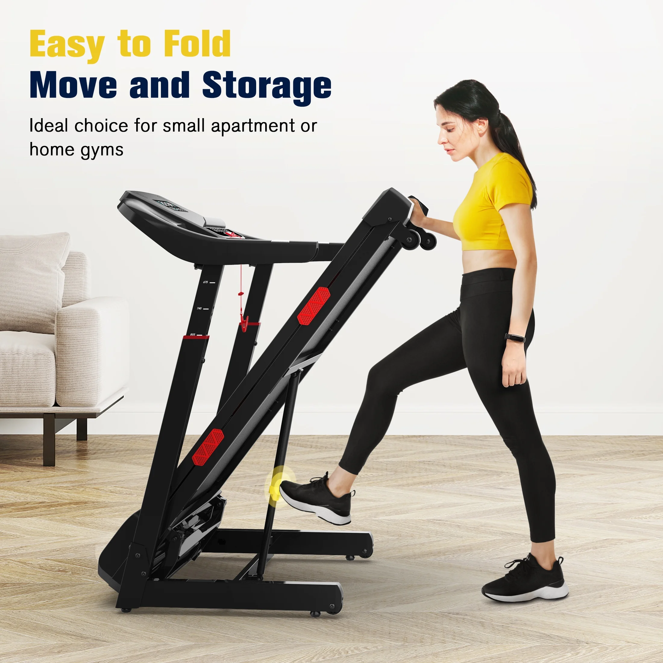 Foldable Treadmill,15% Auto Incline, 350 lb Capacity, Bluetooth, Voice Control, Heart Rate Monitor, for Home Office(Black) - Image 6
