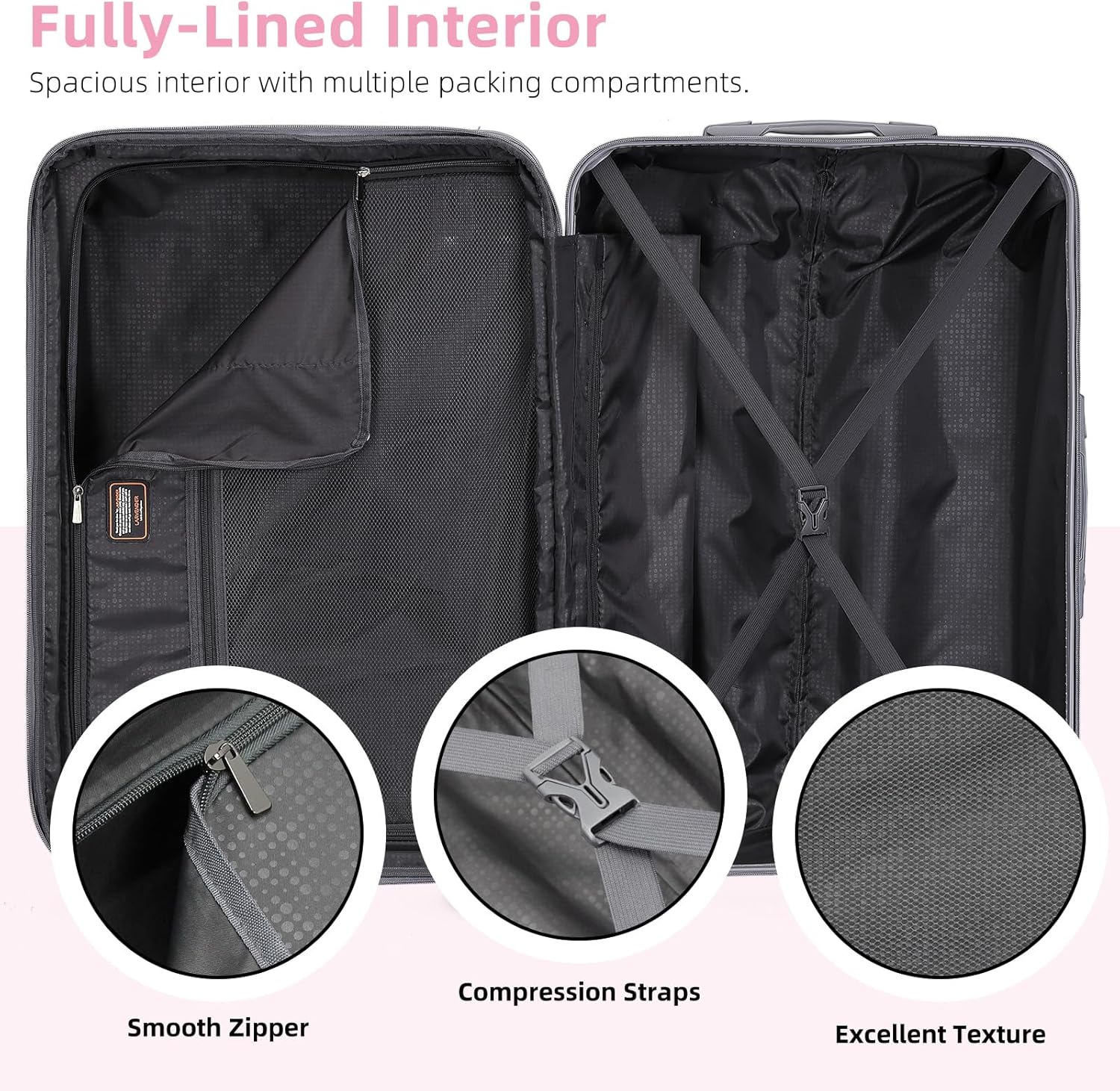 Ensemble de 6 valises, ensemble de valises rigides extensibles avec roulettes multidirectionnelles, ensemble de bagages à roulettes légers