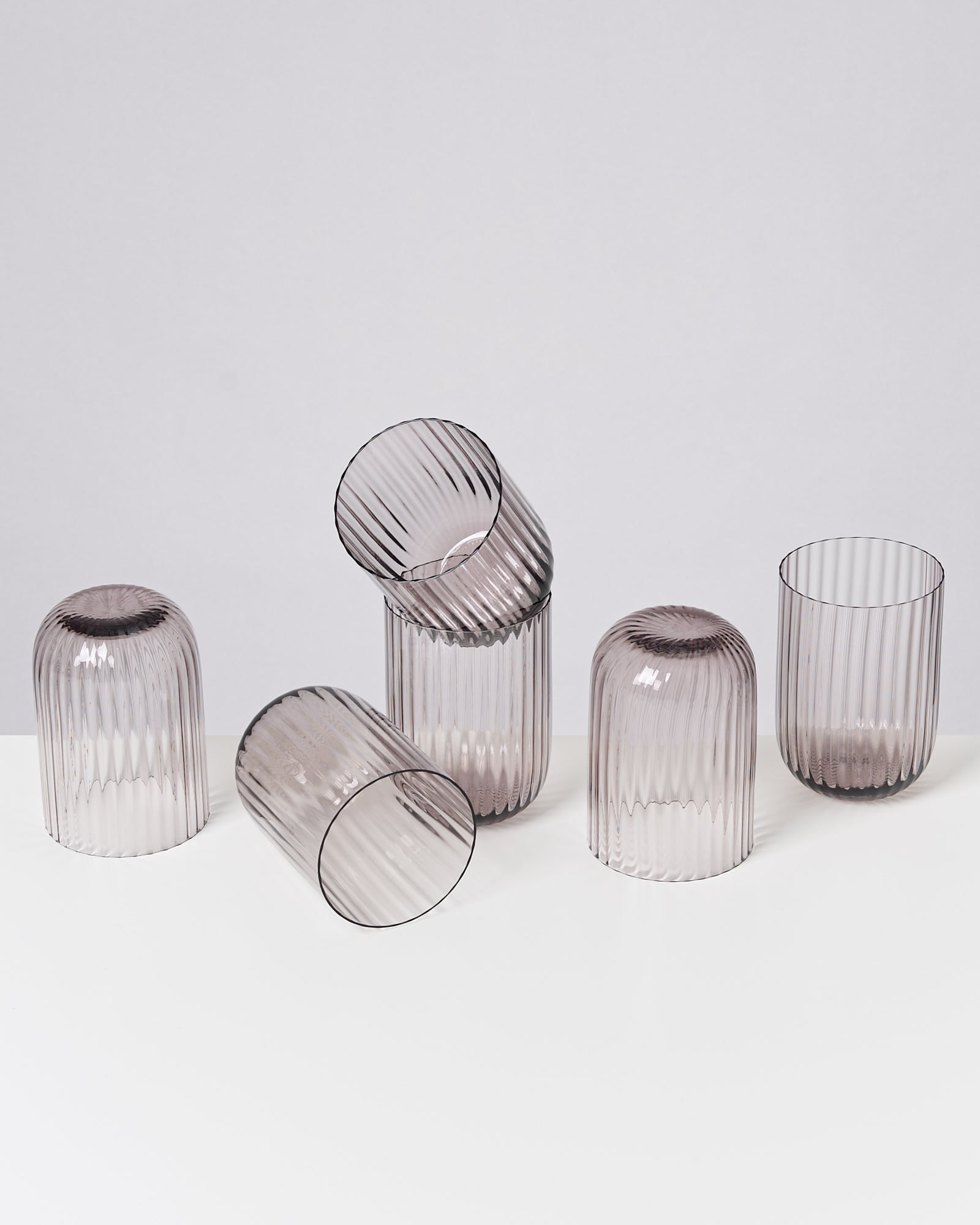 JOIA - SMALL GLASS RIFFLED GRAY SET OF 6
