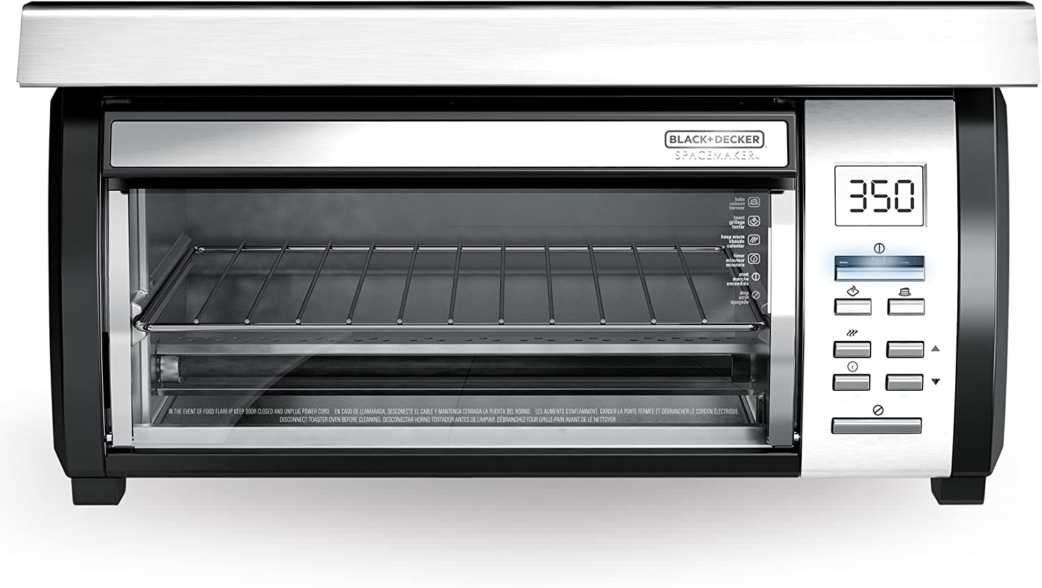 Four grille-pain sous plan de travail BLACK+DECKER SpaceMaker, commandes numériques, noir/acier inoxydable, compatible avec les pizzas de 23 cm (9 pouces), TROS1000D