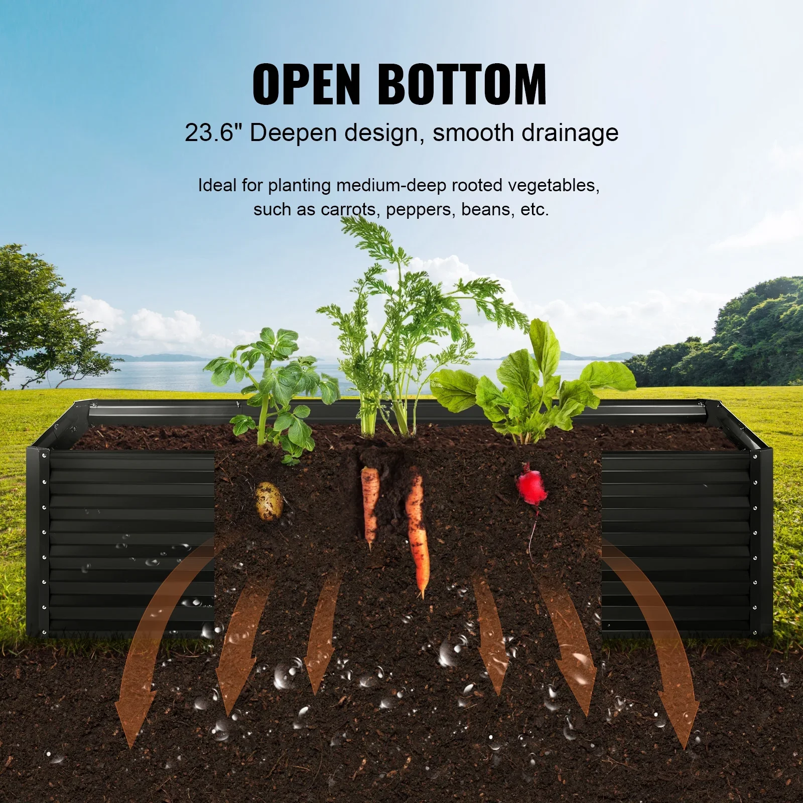 KFFKFF Elevated Garden Bed, Dimensions 8 x 4 x 2 ft, Constructed from Galvanized Metal, Open Bottom Outdoor Planters, Ideal for Cultivating Flowers, Vegetables, and Herbs in Yard, Garden, Patio