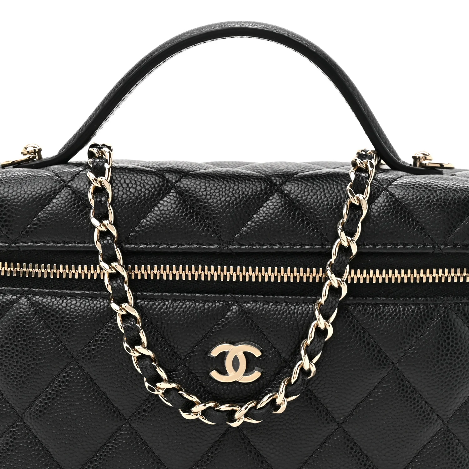 Caviar Quilted Top Handle Slim Vanity With Chain Black