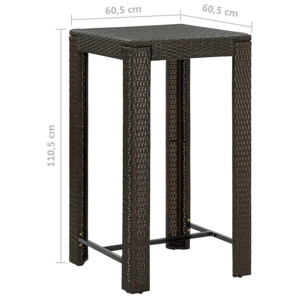 vidaXL Garden Bar Table Brown 23.8x23.8x43.5 Poly Rattan, 45870