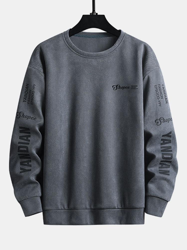 Sweat-shirt à col rond en daim imprimé lettres