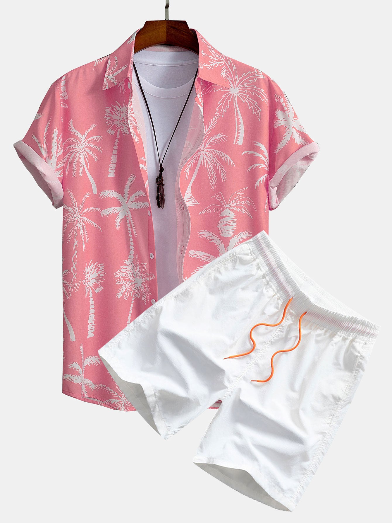 Chemise boutonnée à imprimé palmiers et short de bain