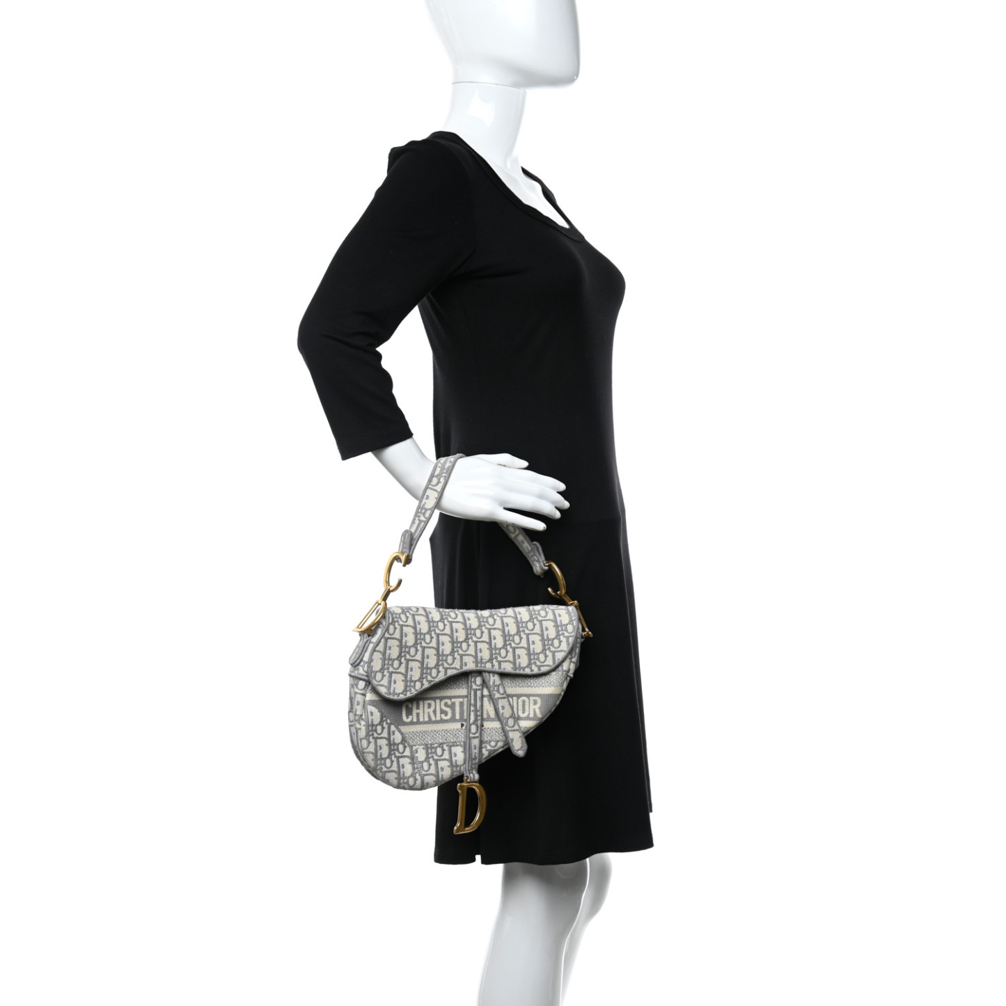 CHRISTIAN D Oblique Embroidered Saddle Bag Gray