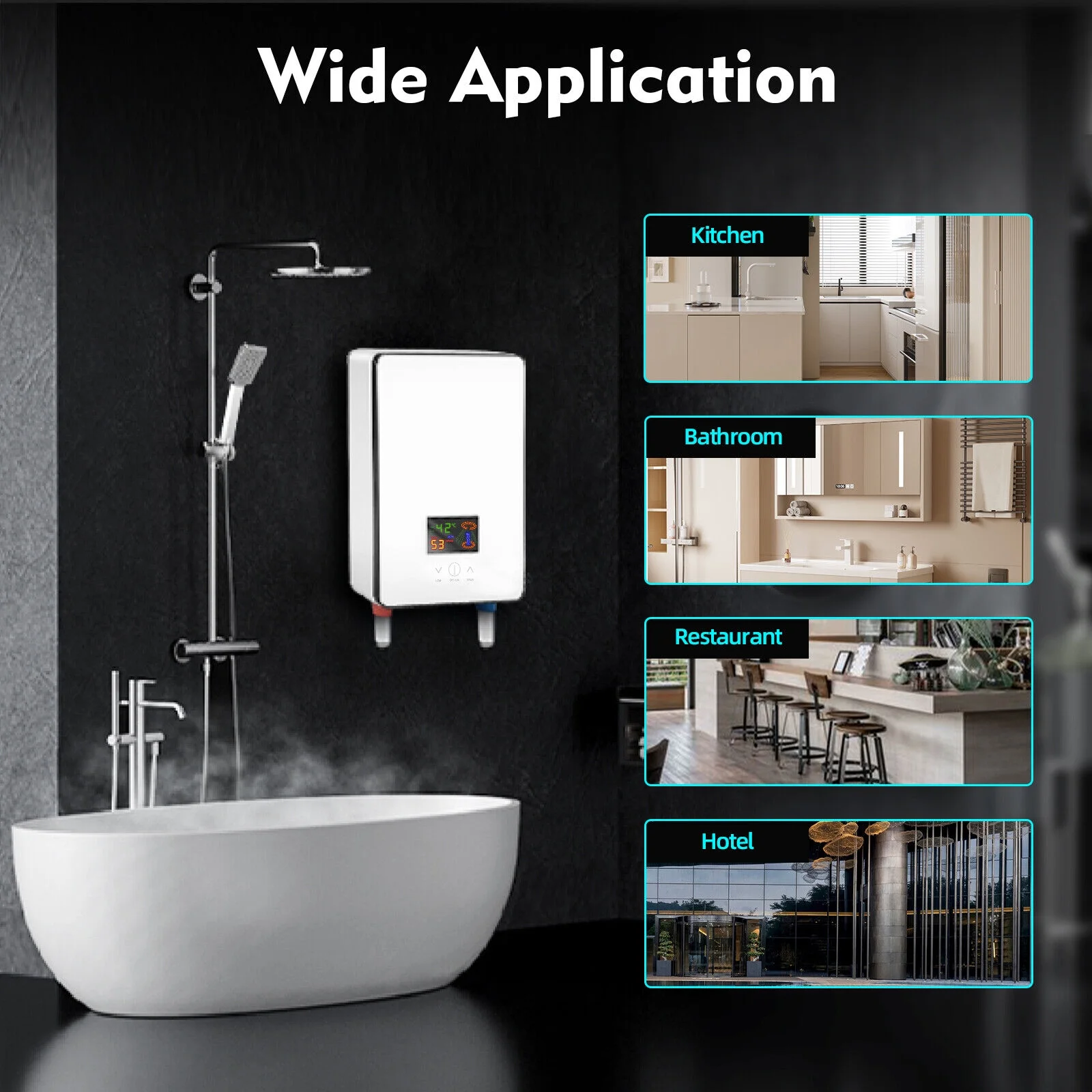 4500W Whole House Electric Water Heater Tankless Instant Water Heater with Shower Head 110V 30 - 55