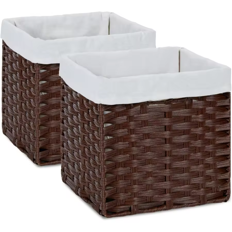 Wicker Storage Baskets With Liners 11x11 Storage Cube Bins For Organizing Imitation Rattan Woven Baskets 2-Pack Woven Storage Baskets With
