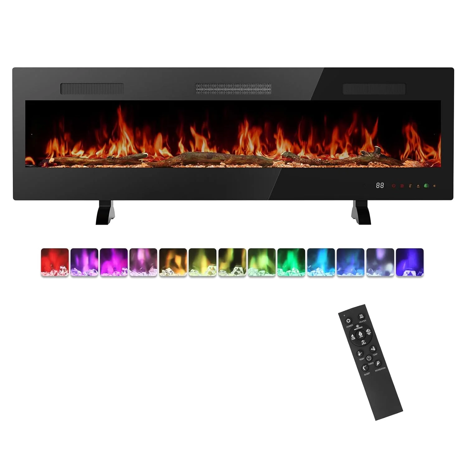 Sweetcrispy 60Inch Electric Fireplace, Freestanding/Wall Mounted/Recessed