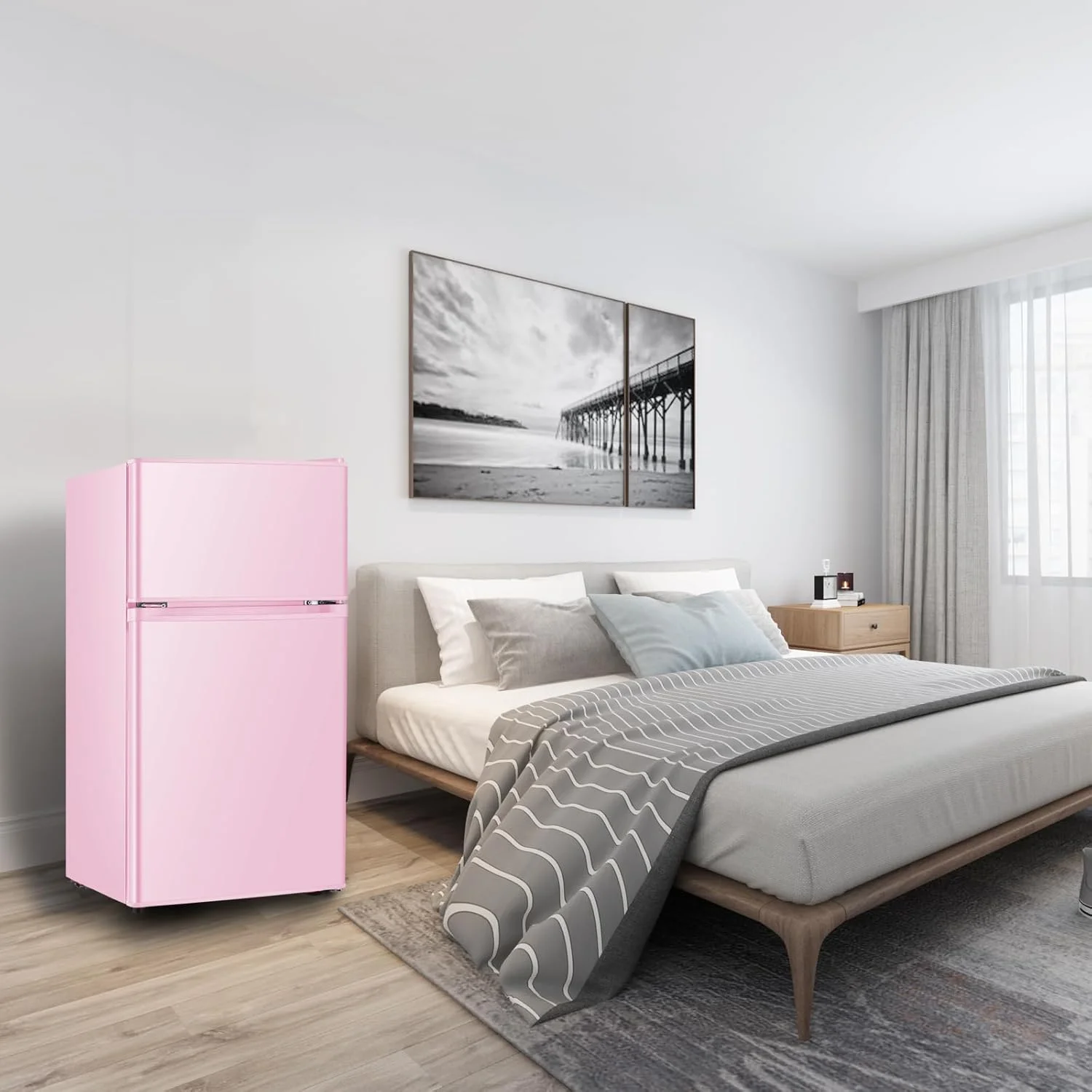 3.2 Cu.Ft Pink Mini Fridge With Freezer, Compact Dorm Refrigerator, 2 Doors for Bedroom, Office, Kitchen, Apartment(Pink) - Image 8