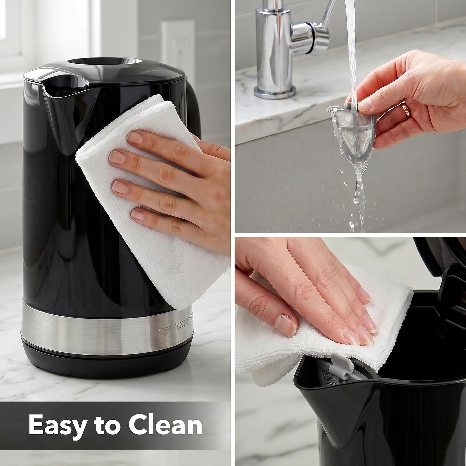 OVENTE 1.8L Electric Kettle, BPA-Free with Easy-Fill Lid, Black KP413B