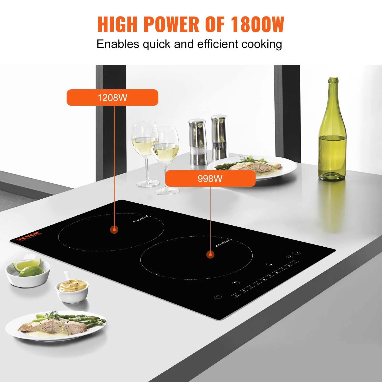 BENTISM 12 inch Electric Cooktop 2 Burners 1800W Stove Top Touch Control(12"/2 Burners/1800W)