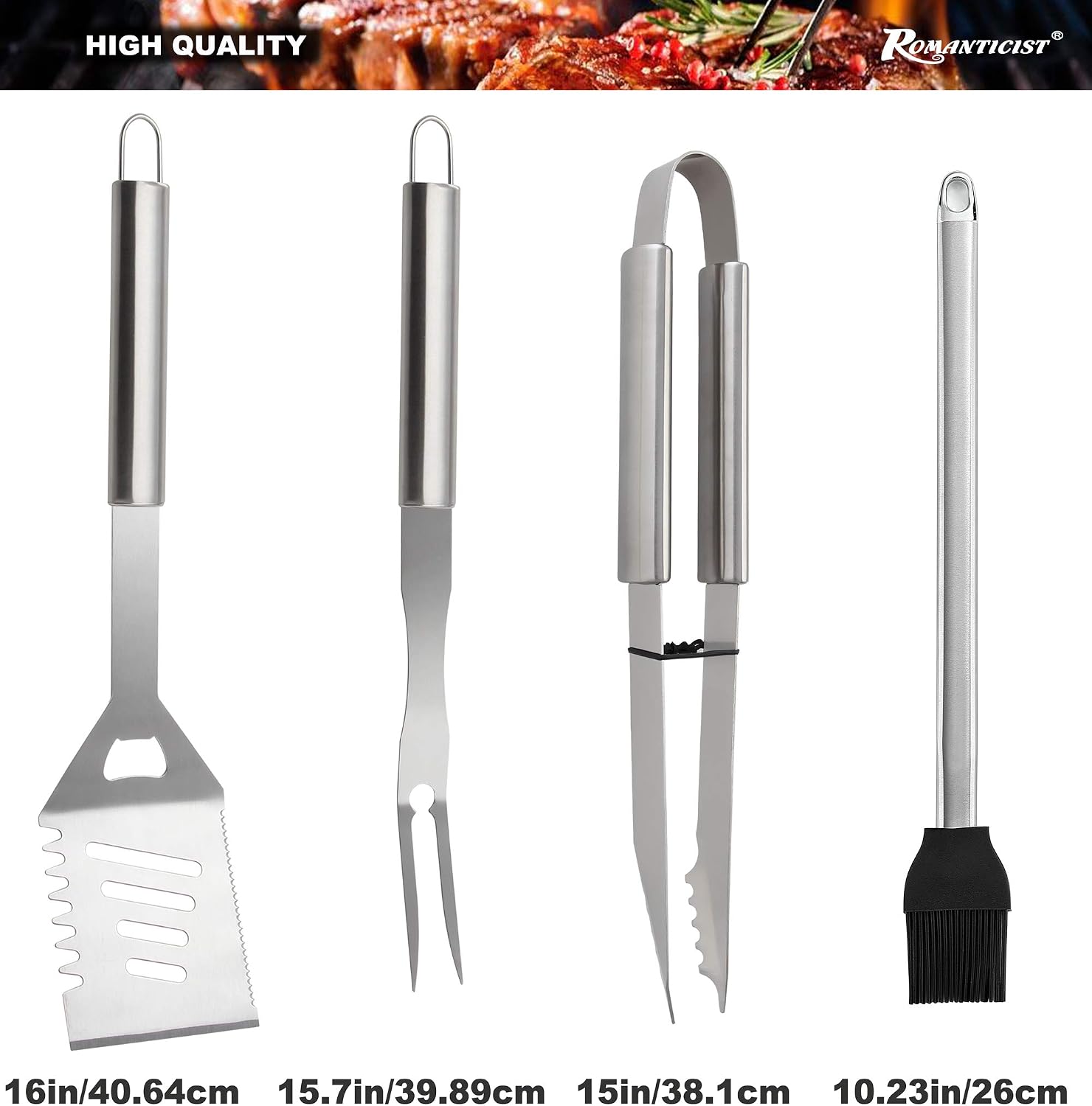 ROMANTICIST 23pcs Must-Have BBQ Grill Accessories Set with Thermometer in Case - Stainless Steel Barbecue Tool Set with 2 Grill Mats for Backyard Outdoor Camping - Best Barbecue Gift for Father's Day