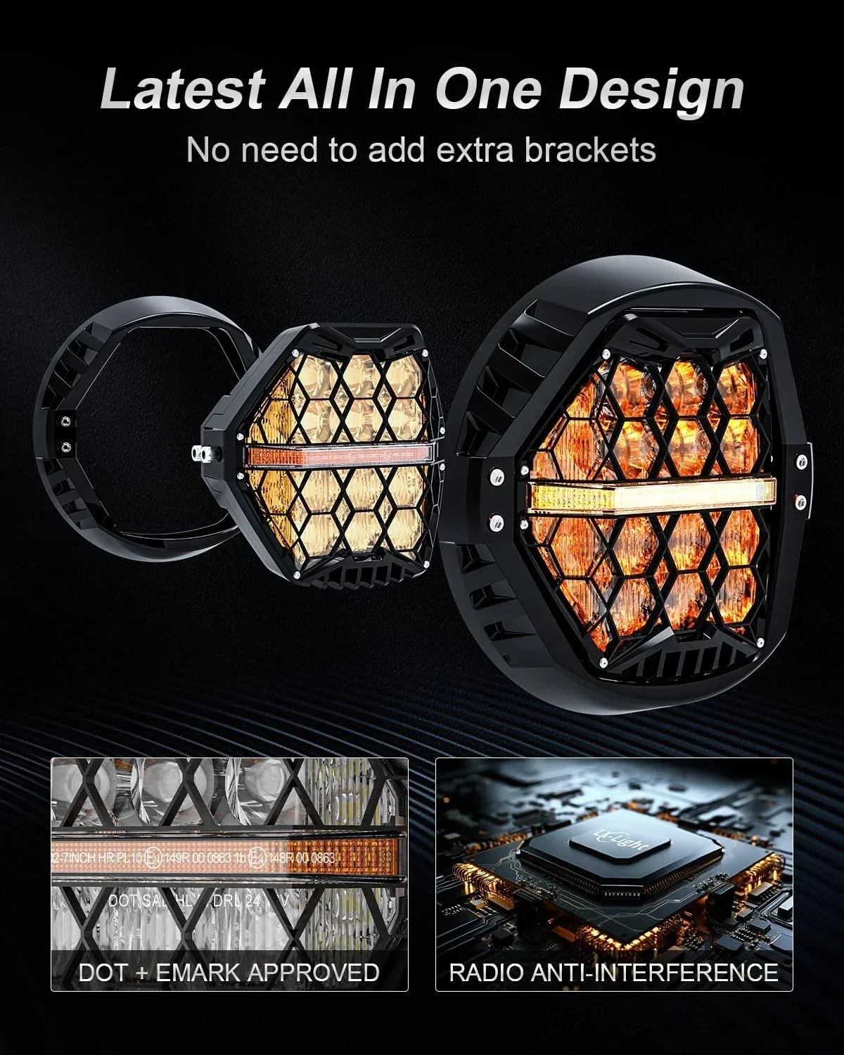 7 Inch 120W DOT Motorcycle LED Headlight Assembly with Amber DRL & Honeycomb Design (Hi/Lo Beam) for 1994-2013 Electra Glide Classic FLHTC
