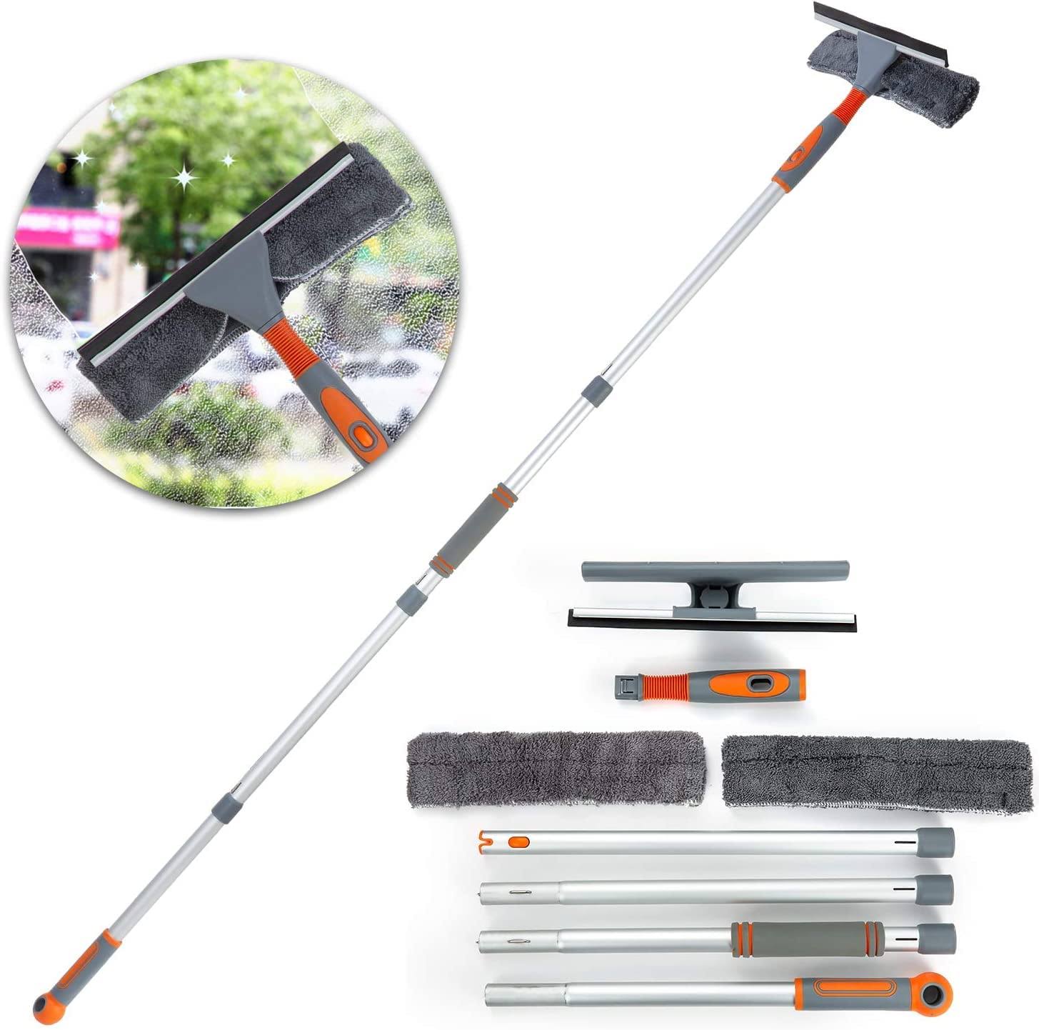 LOMIDA Professional Window Squeegee Cleaner, 2 in 1 Shower Squeegee with Extension Pole,Telescopic Window Washing