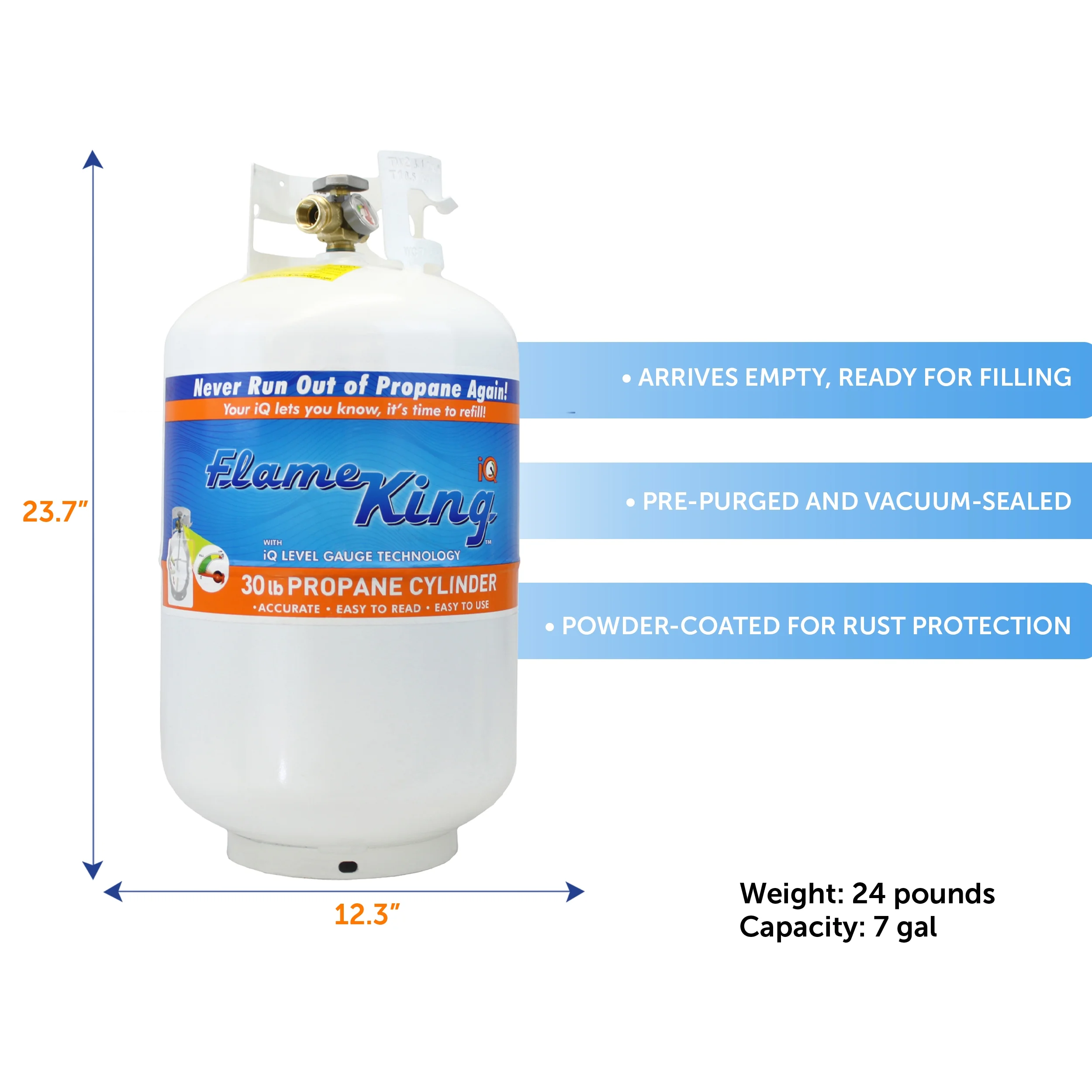 Flame King Empty Steel Propane Tank LP Cylinder with OPD Valve & Built - in Gauge, 30 lb