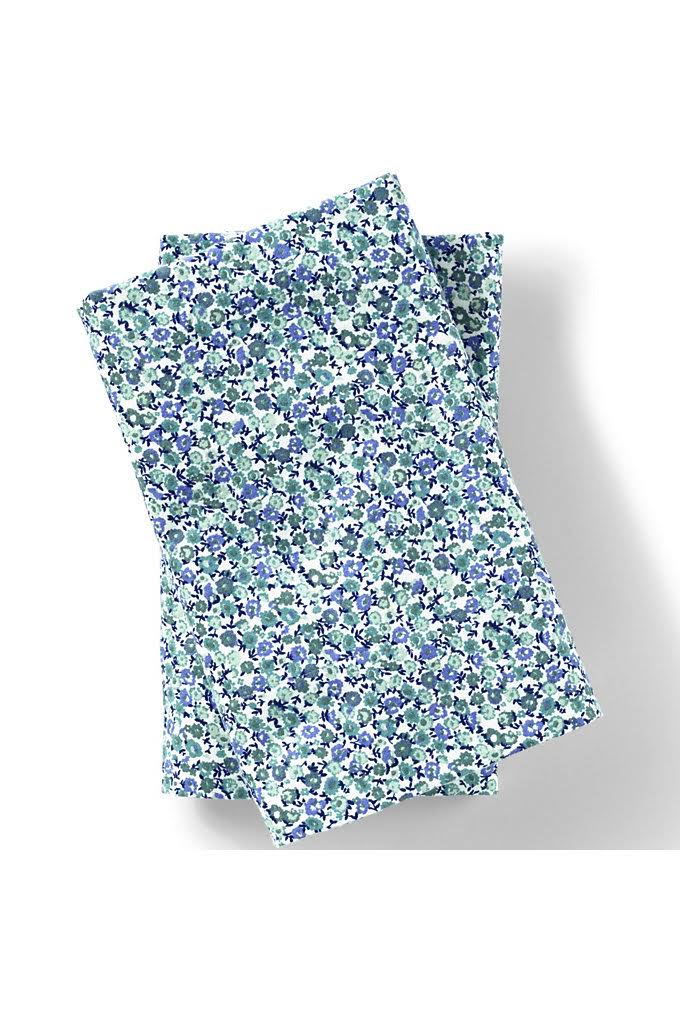 Comfy Super Soft Cotton Flannel Print Pillowcases - 5oz - Lands' End - Blue - Sq