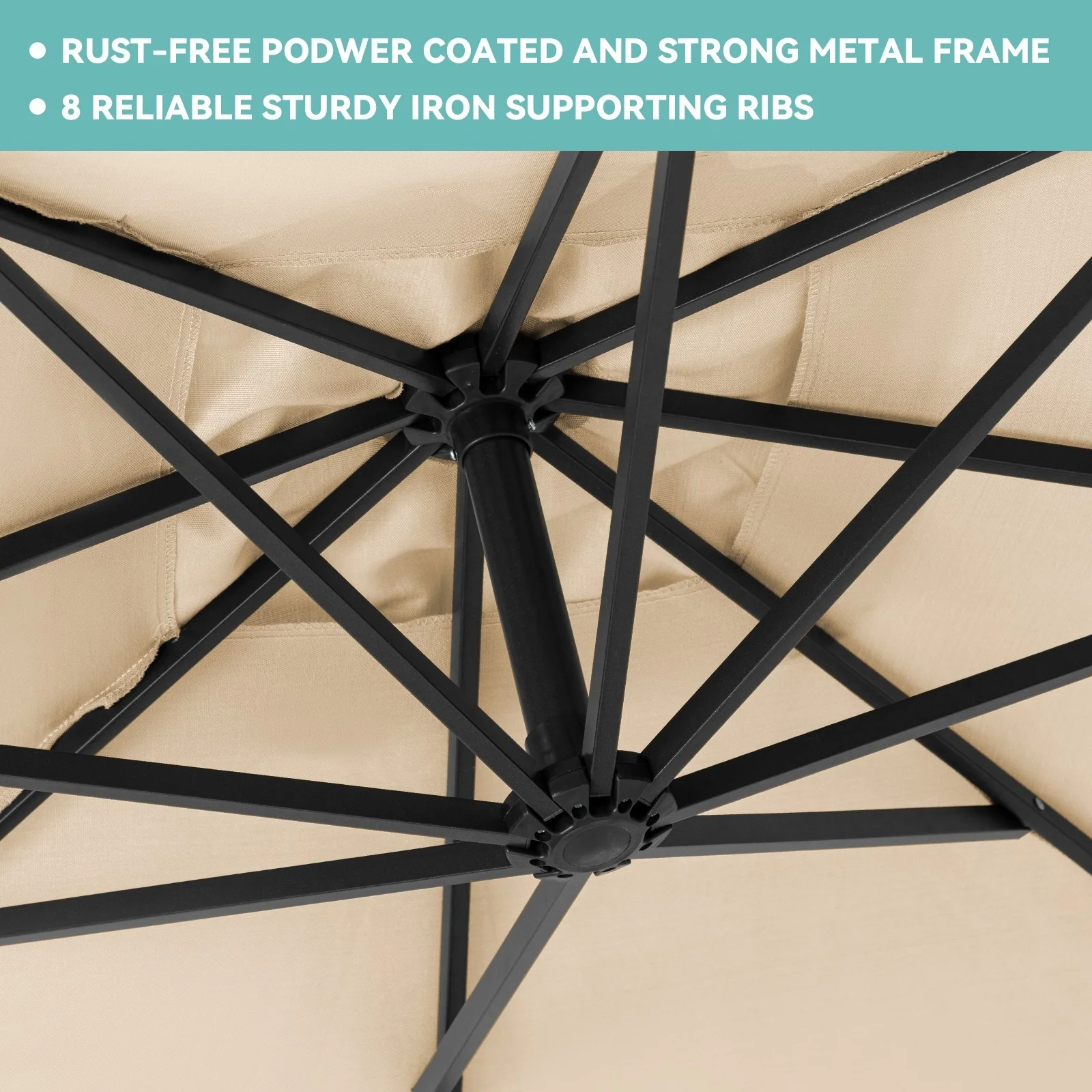 10ft Heavy Duty Patio Hanging Offset Cantilever Patio Umbrella W/ 4-Piece Base Included Included, Beige(Beige) - Image 8